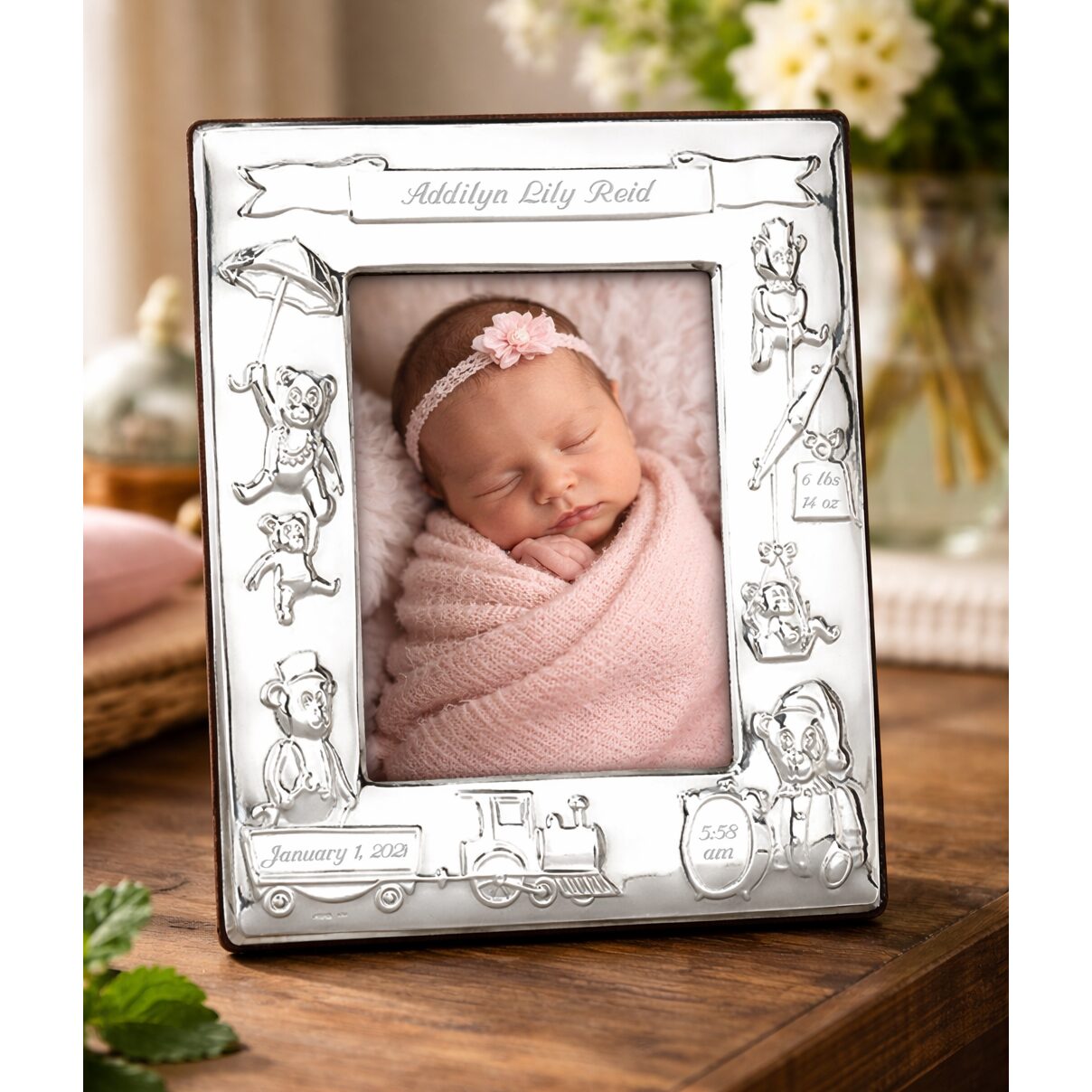 Cunill Teddy Train Sterling Silver 3x5 Birth Record Frame — additional view