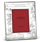 Cunill Teddy Train Sterling Silver 3x5 Birth Record Frame, sterling silver picture frame, on a white background
