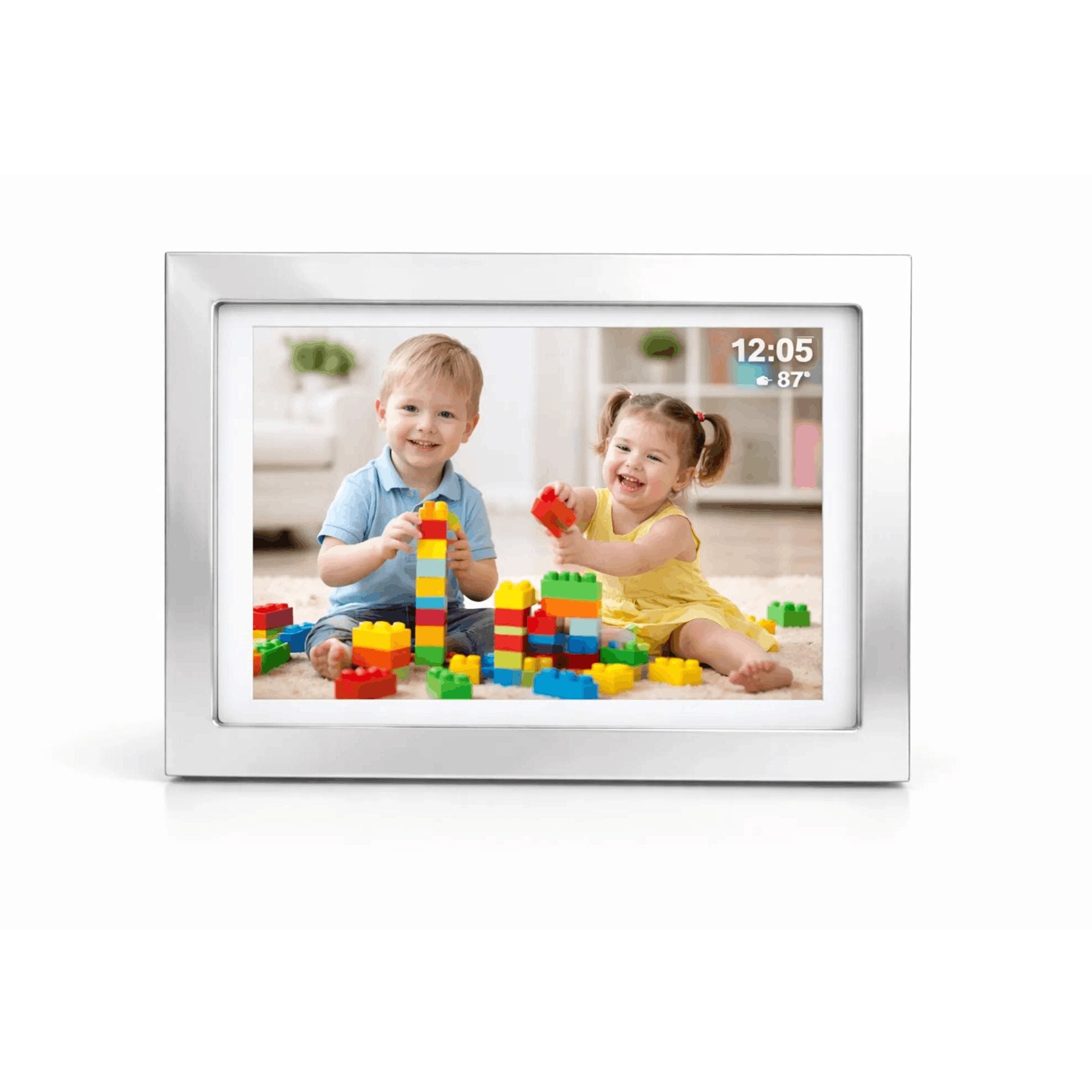 Cunill The Legacy Non-Tarnish Sterling Silver Digital Picture Frame, sterling silver picture frame, on a white background