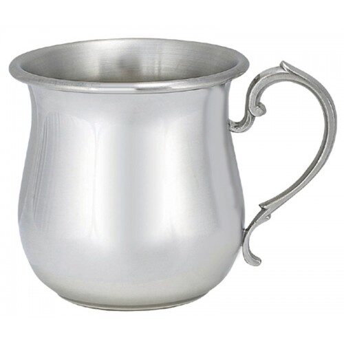 Cunill Tulip Polished Pure Pewter Baby Cup-Handmade in the USA, pewter baby cup, on a white background