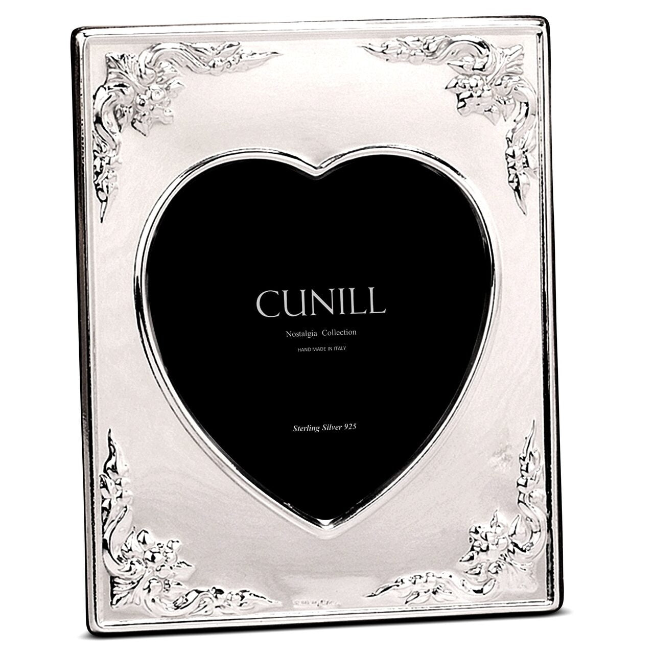 Cunill 'Victorian Heart' 4x6 Non-Tarnish Sterling Silver Picture Frame, sterling silver picture frame, on a white background