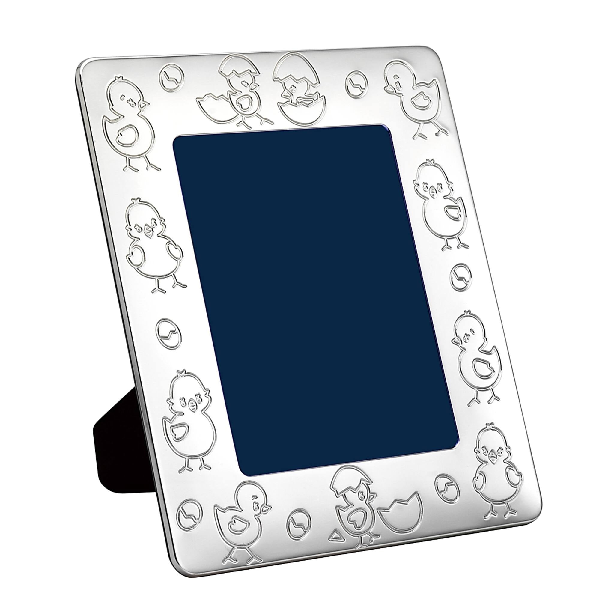 Cunill Vinard Sterling Silver 4x6 Chickadee Frame, sterling silver picture frame, on a white background