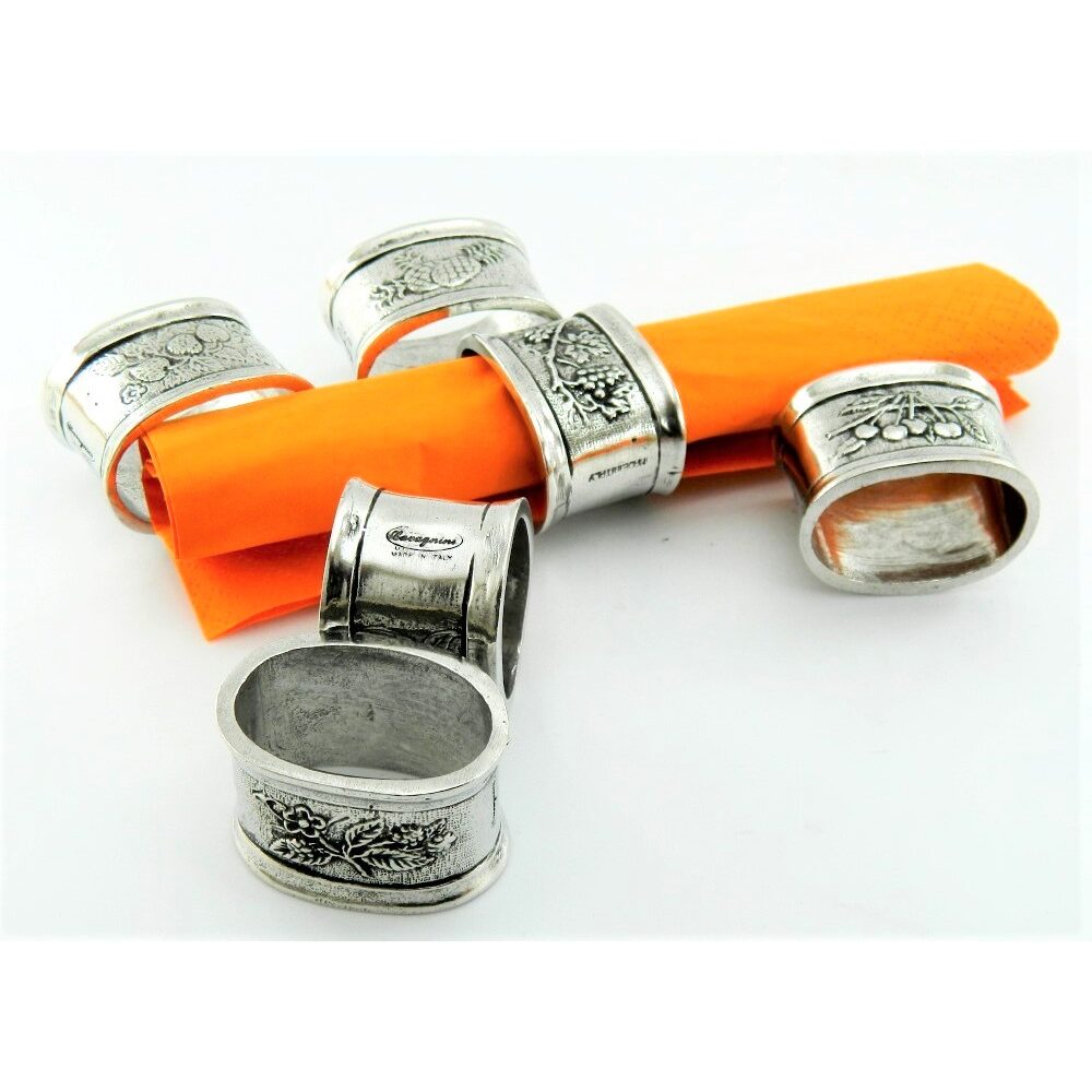 Cunill Vintage Fruit Pewter Engravable Napkin Rings Set of 6 — additional view
