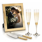 Cunill Wedding Day Hammered Gold 3pc Gift Set, 24k gold plated picture frame, on a white background