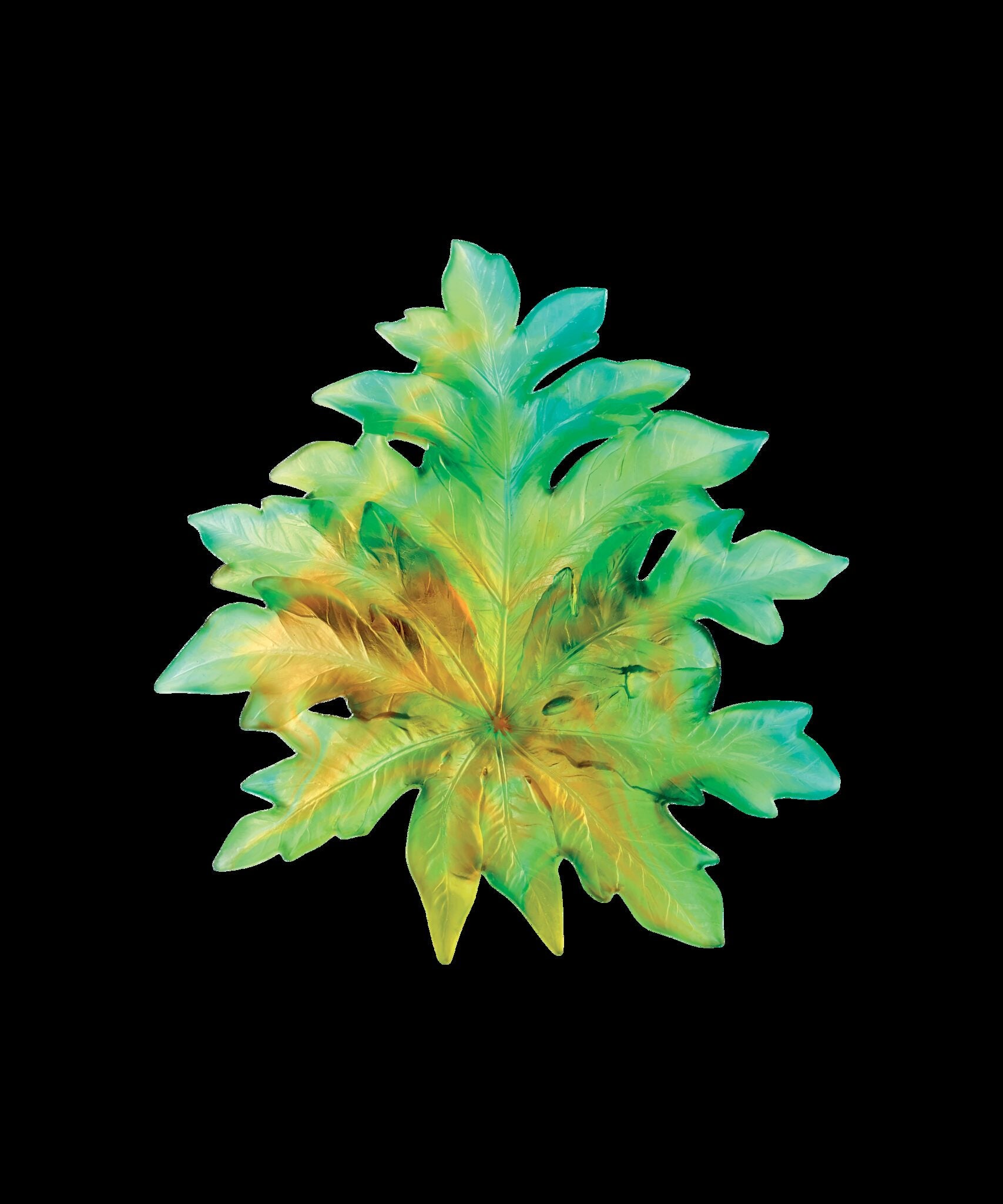 Daum Bornéo Small Wall Leaf Fixing By Emilio Robba Wall Sculpture — long Green