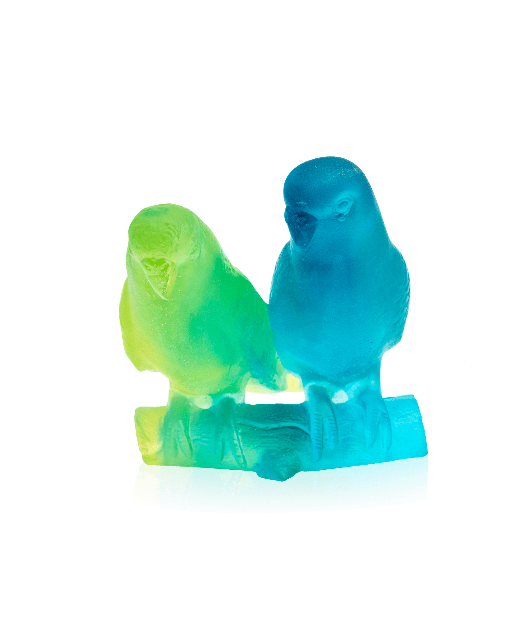 Daum Budgerigars Couple Sculpture — Blue