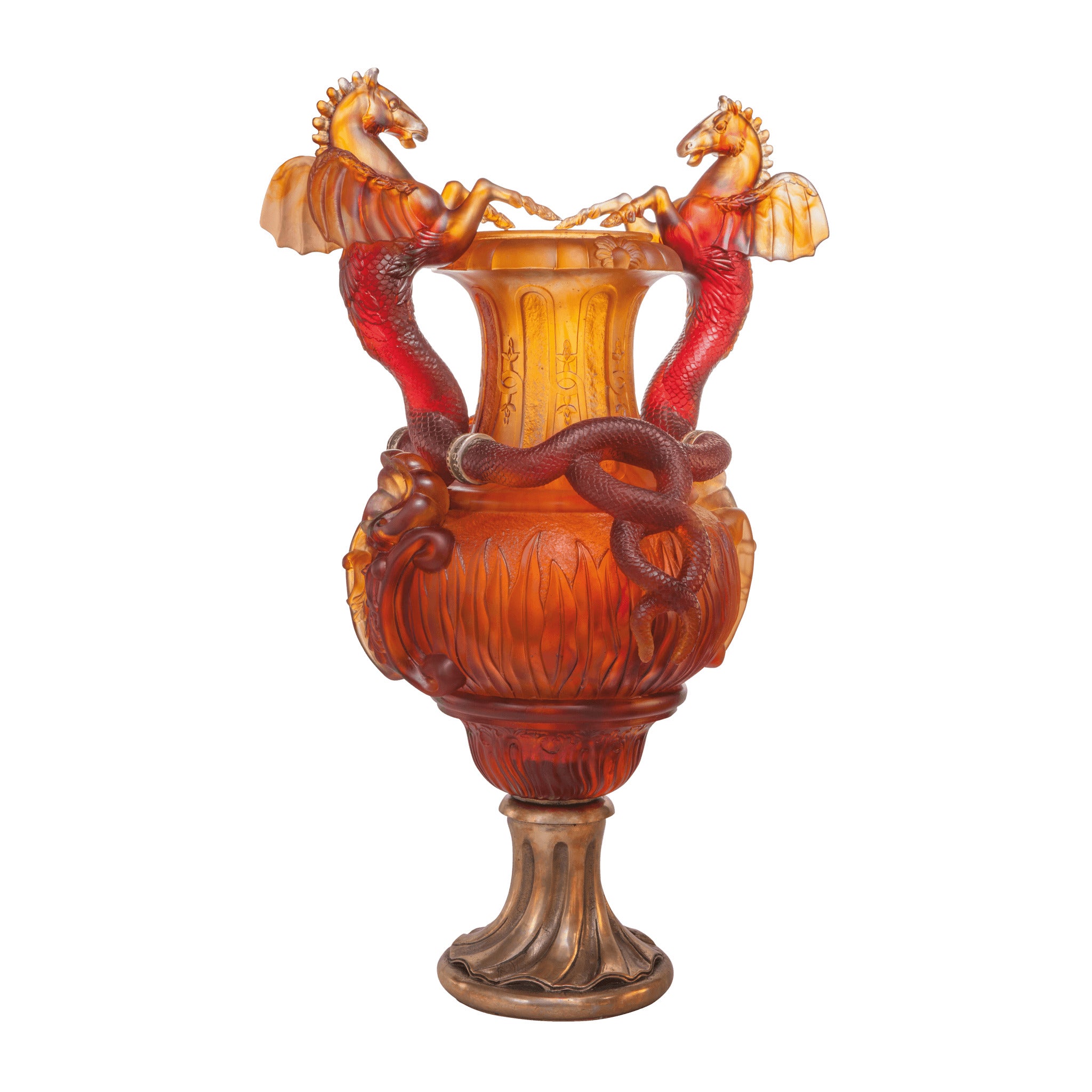 Daum Chevaux Ailés Vase — Amber 50ex