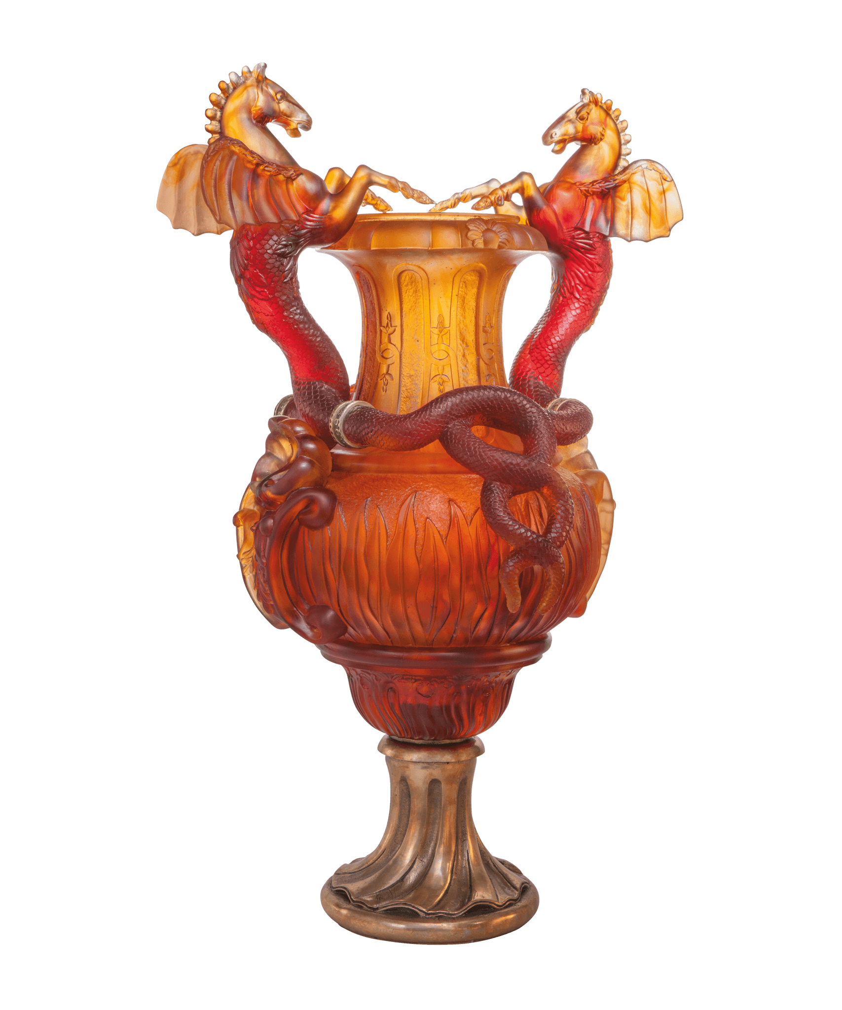Daum Chevaux Ailés Vase — Amber 50ex