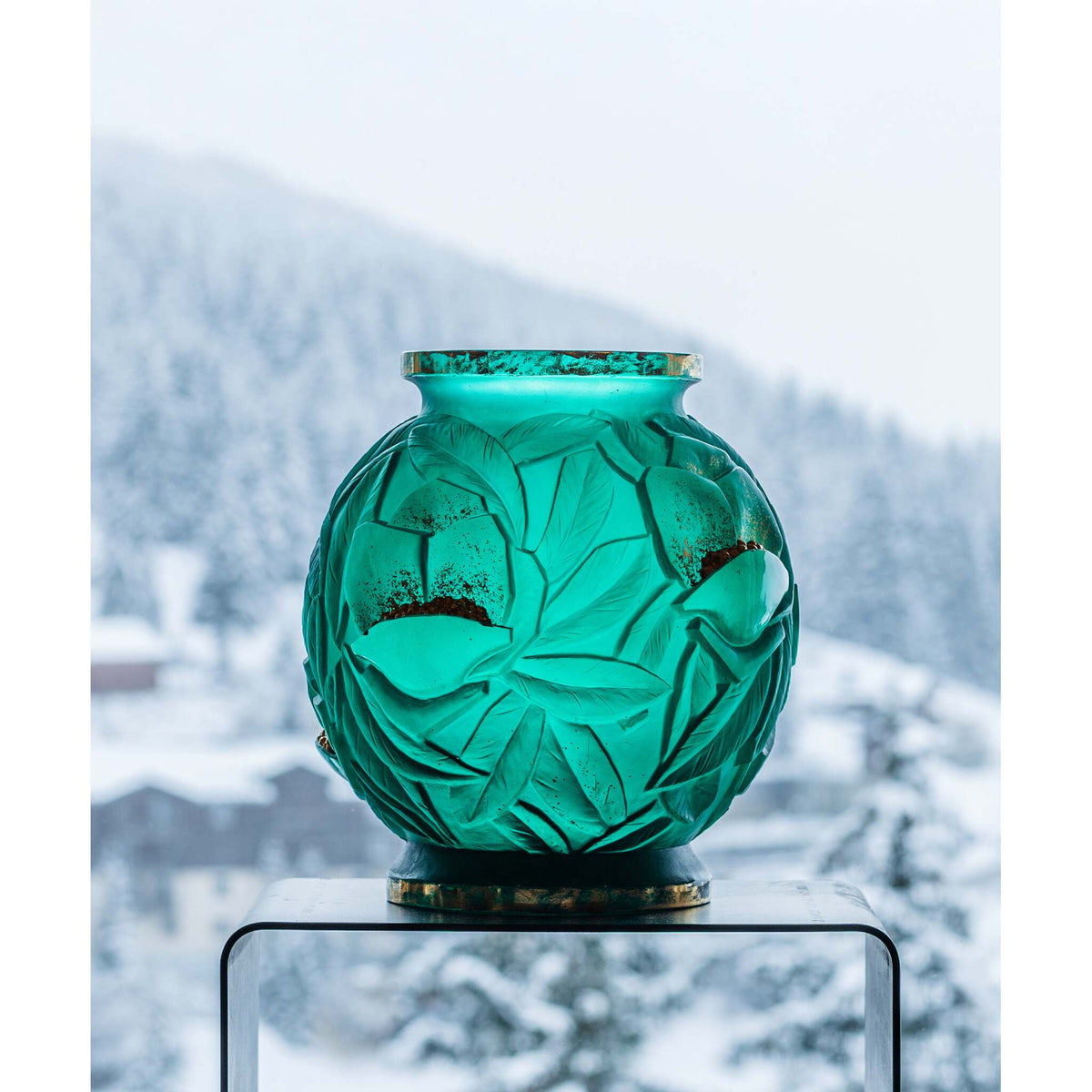 Daum Empreinte Large Vase Green, Gold Finish 75ex, alternate view