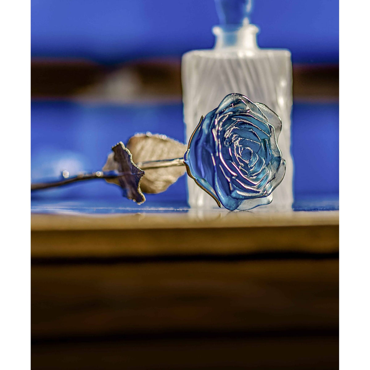 Daum Eternal Rose Sculpture – Blue, alternate view