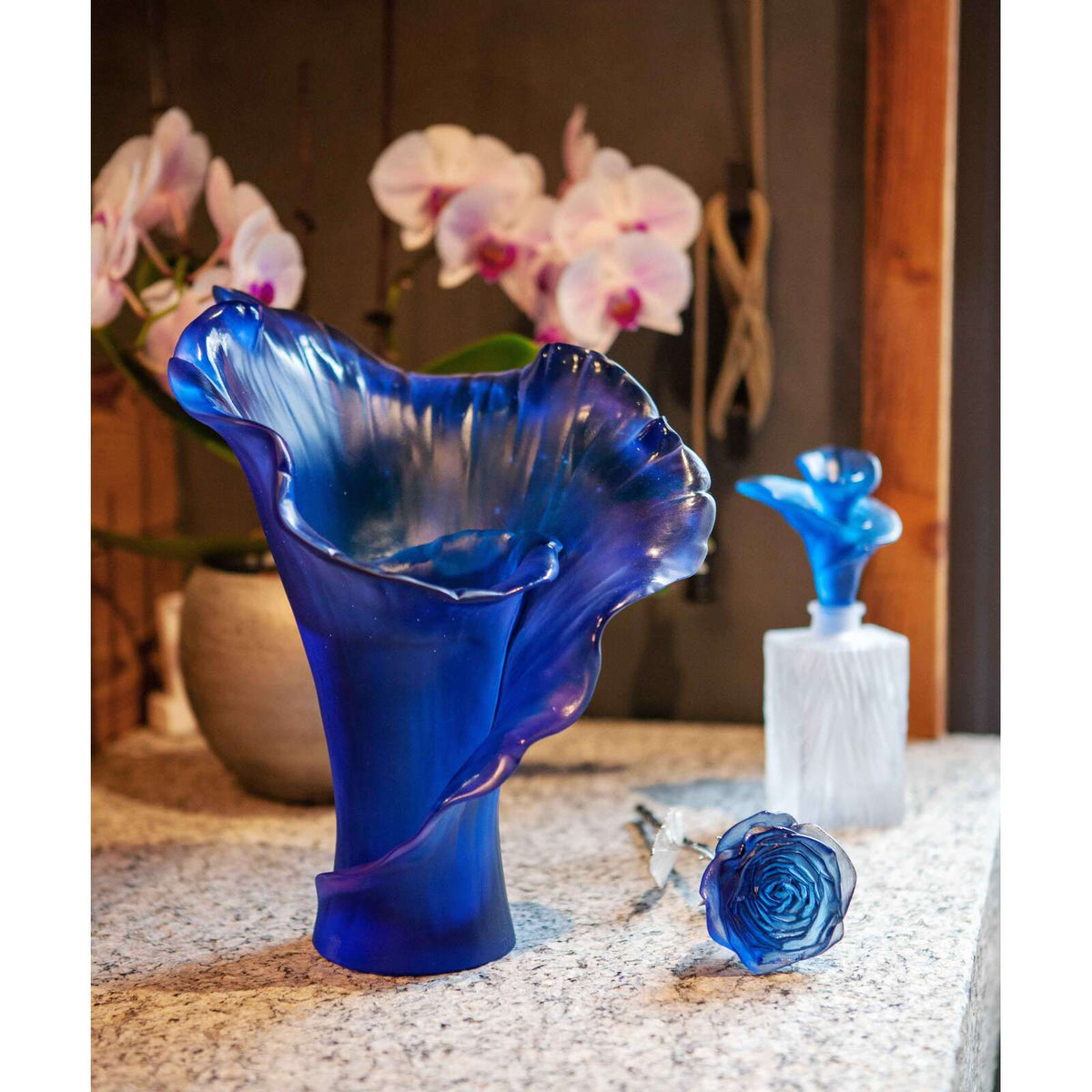 Daum Eternal Rose Sculpture – Blue, alternate view