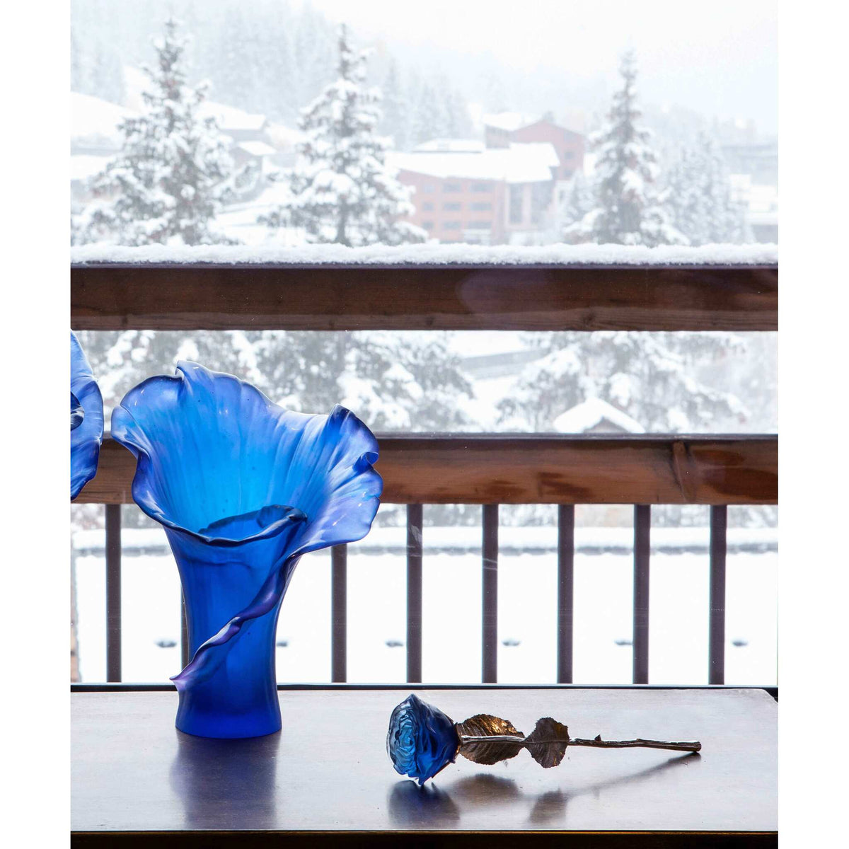 Daum Eternal Rose Sculpture – Blue, alternate view