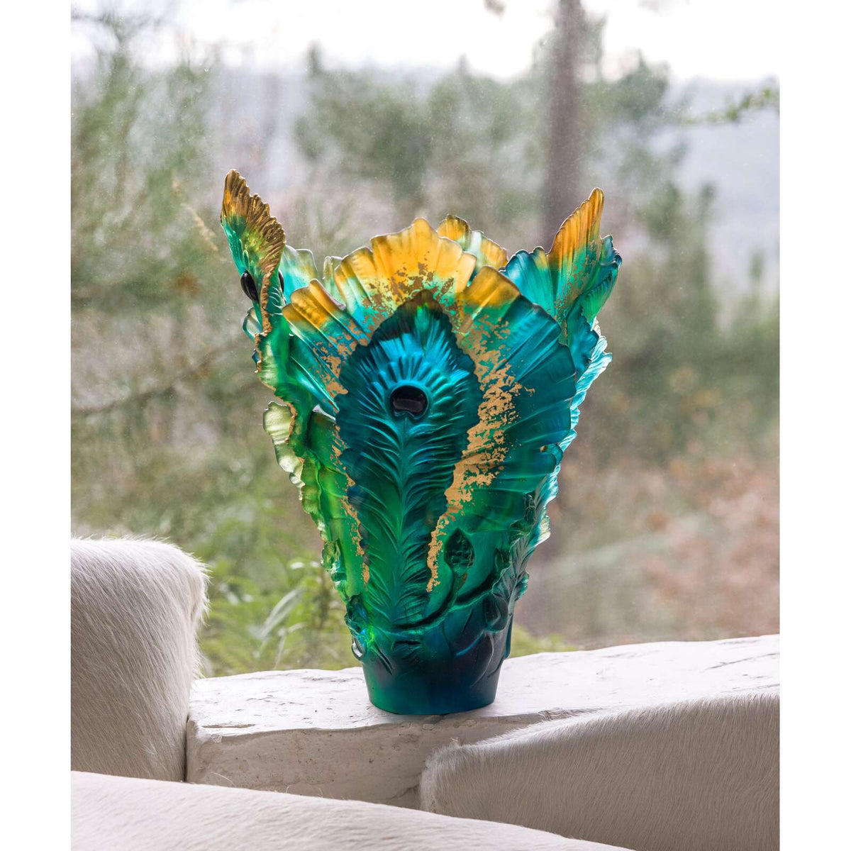 Daum Fleur De Paon Large Vase – Gilden with gold leaf 125ex, alternate view