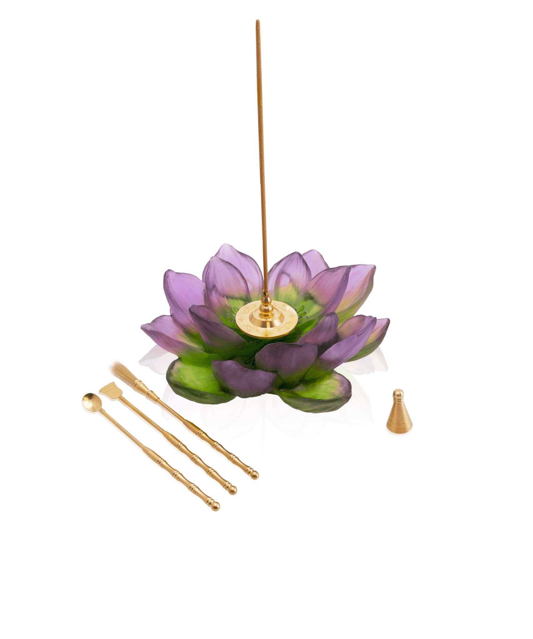 Daum Jardin De Lotus Incense Holder Candleholder — Purple green