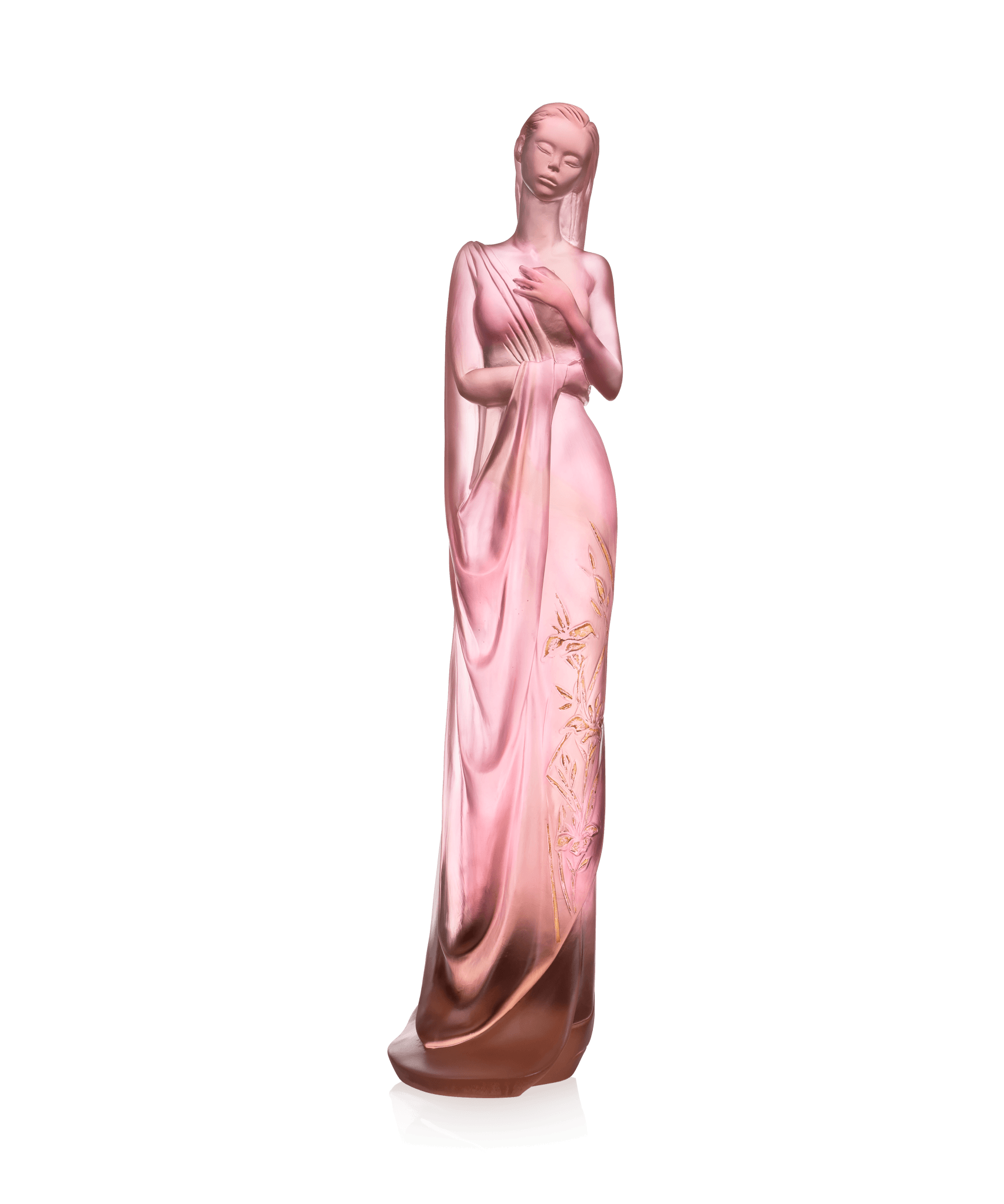 Daum Lys D'eau By Marie Paule Deville Chabrolle Sculpture — Pink and gold 50ex