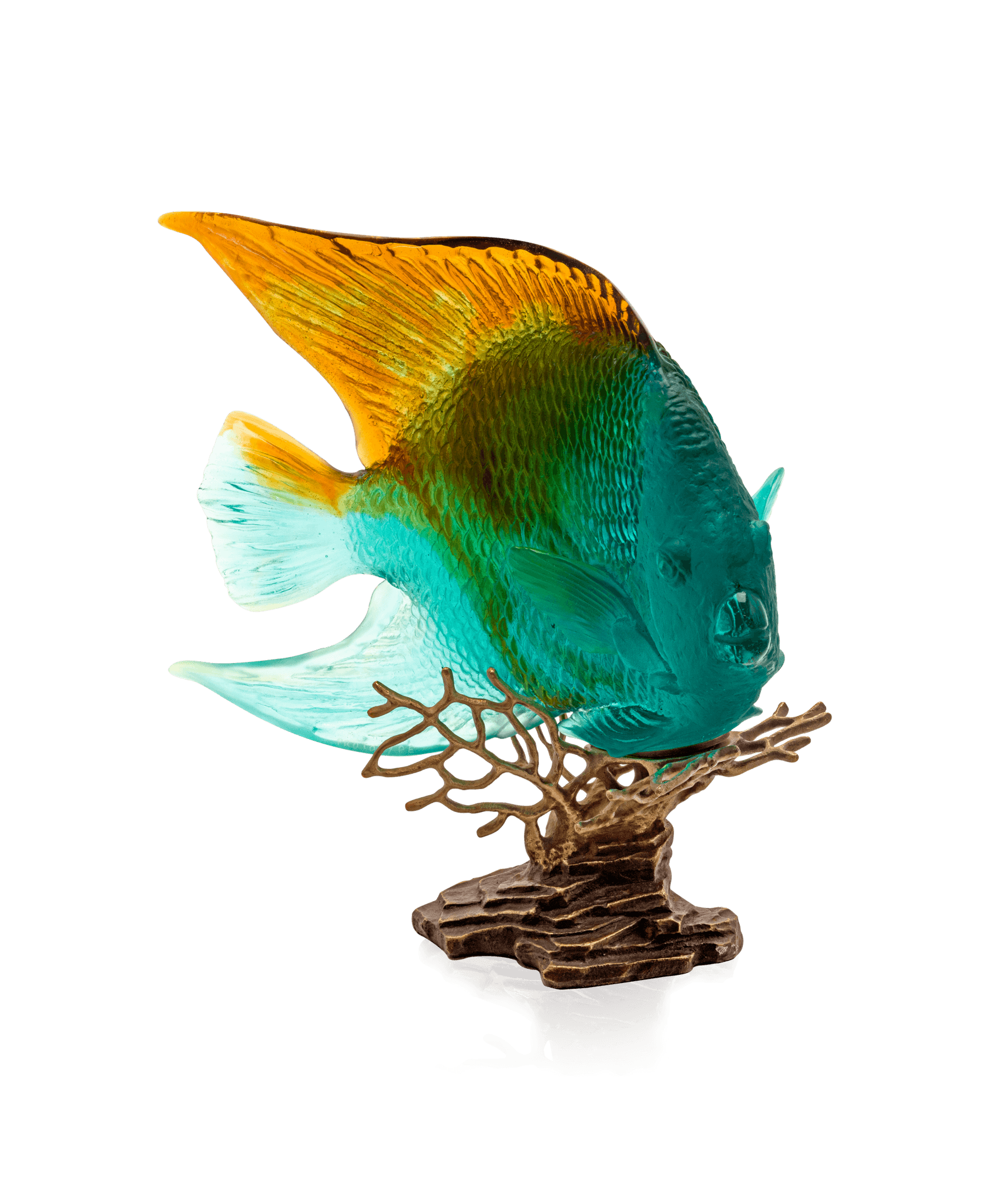 Daum Mer De Corail Royal Angelfish Sculpture — Amber and green 125ex