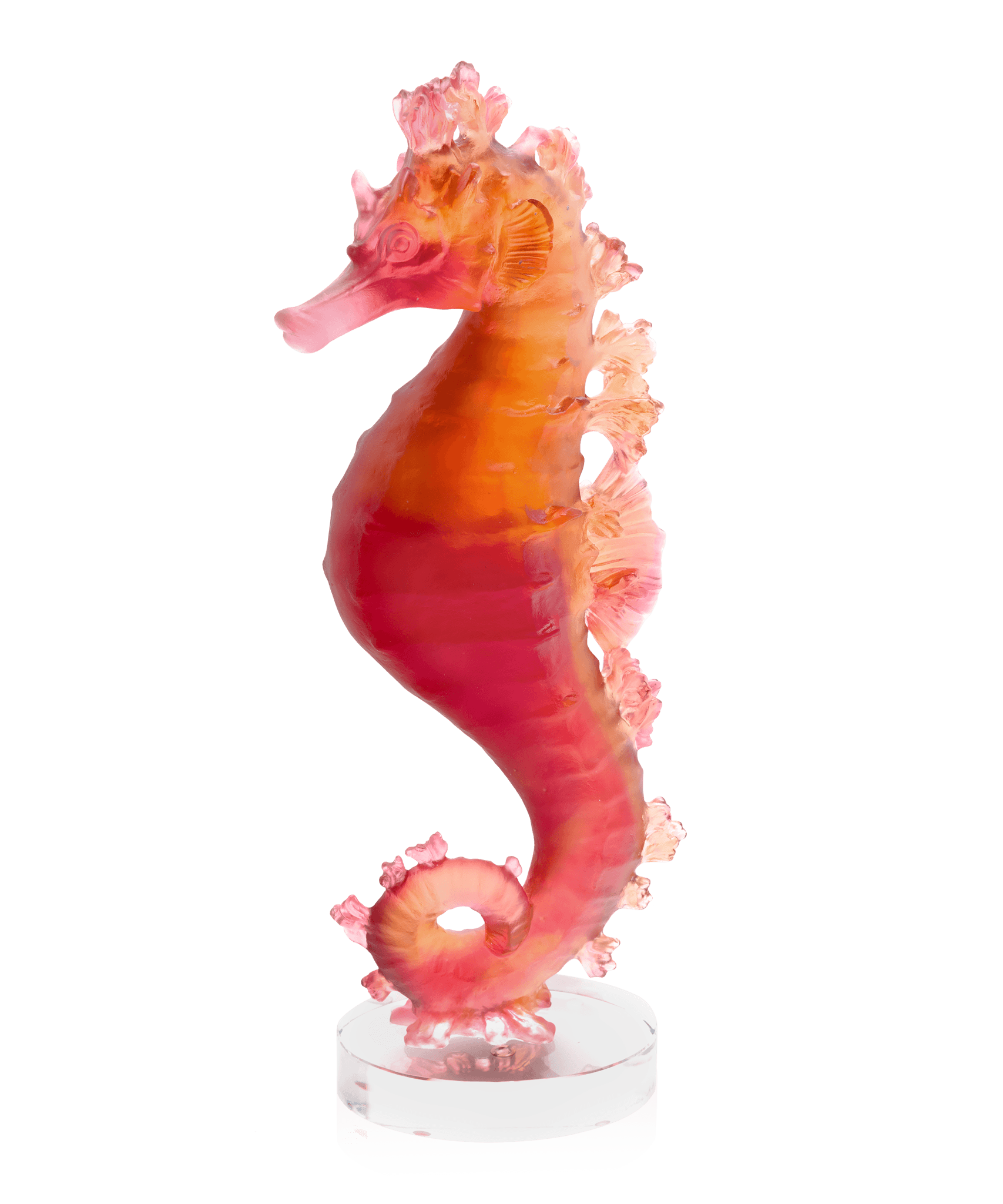 Daum Mer De Corail Seahorse Sculpture — Amber red