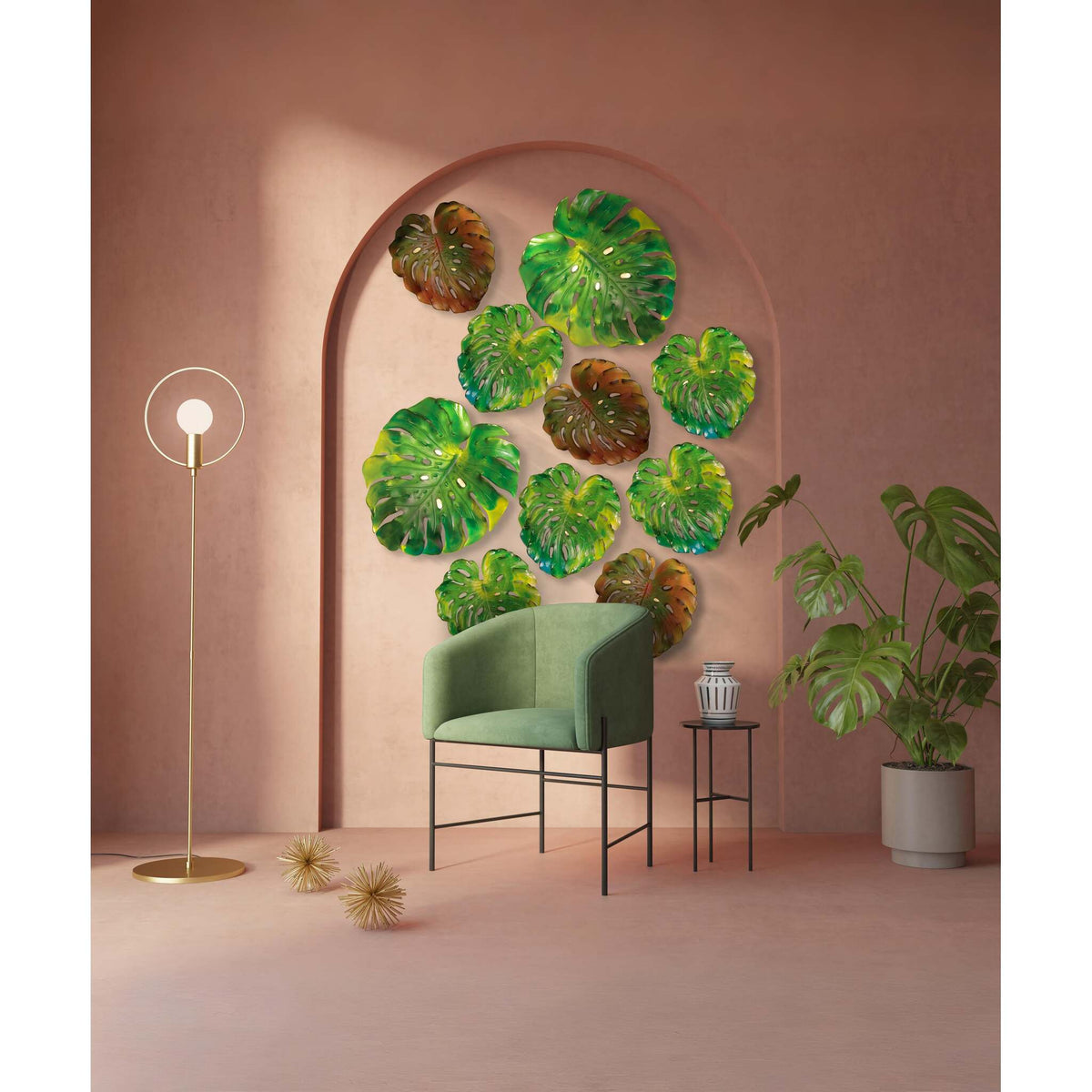 Daum Monstera Small Wall Leaf By Emilio Robba Wall Sculpture – Short fixing Green, alternate view