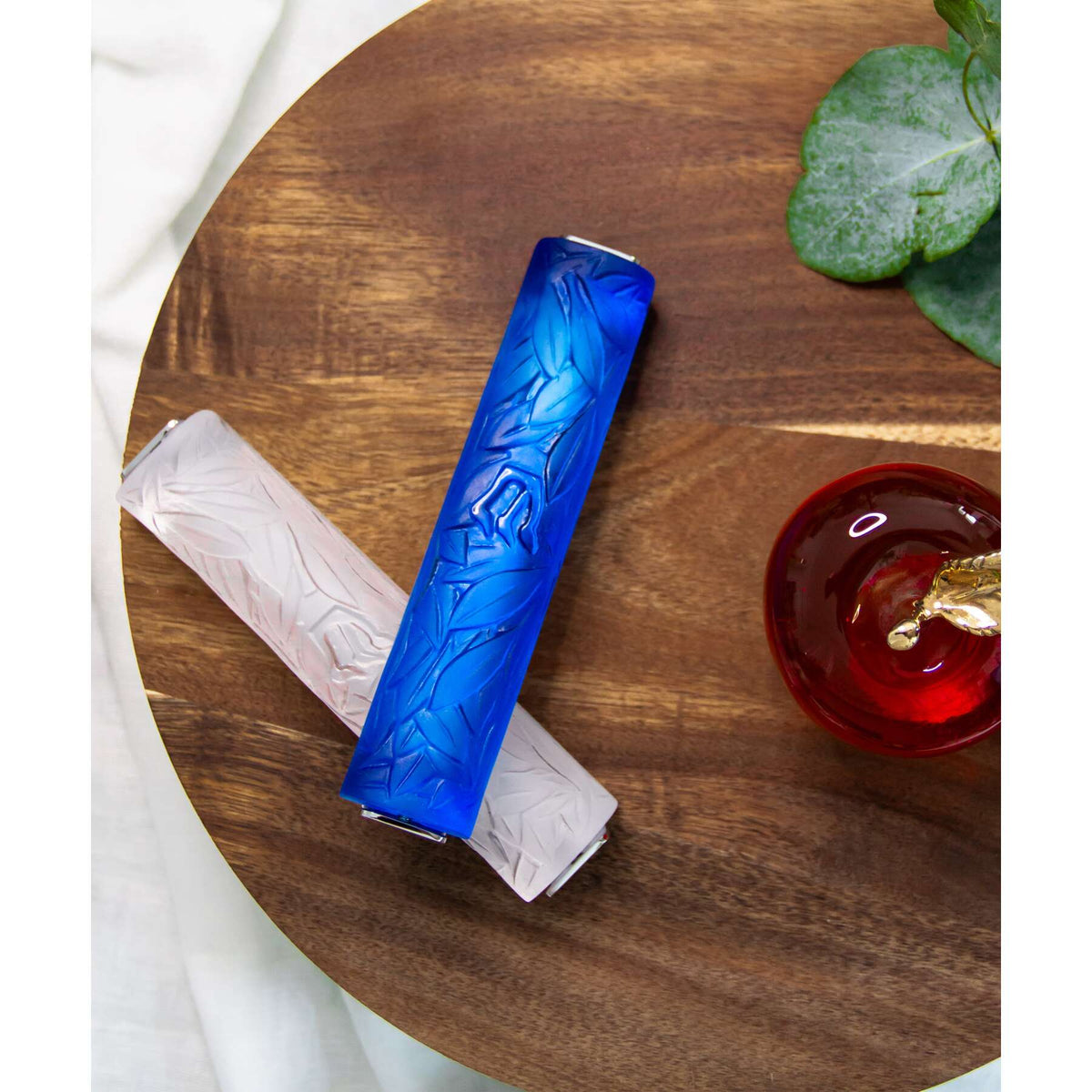 Daum Olive Leaf Mezuzah Sculpture – Blue, alternate view
