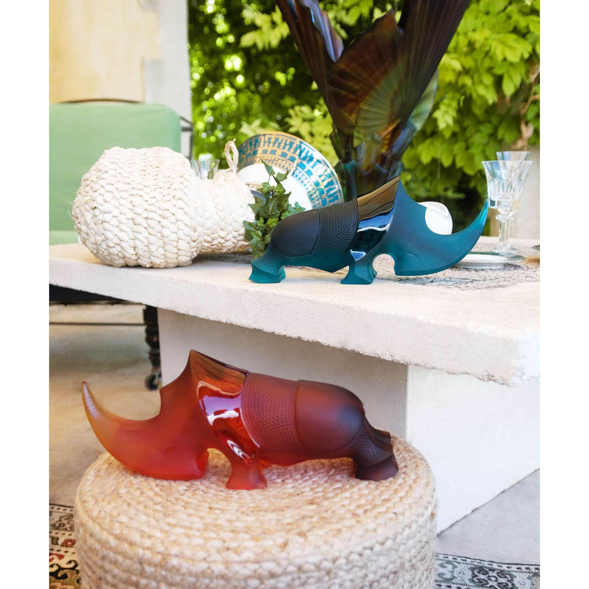 Daum Ongava Rhinoceros By Gé Pellini 125ex Sculpture – Blue, alternate view