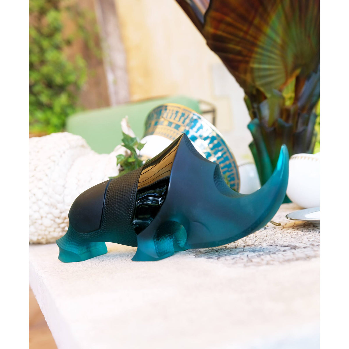 Daum Ongava Rhinoceros By Gé Pellini 125ex Sculpture – Blue, alternate view