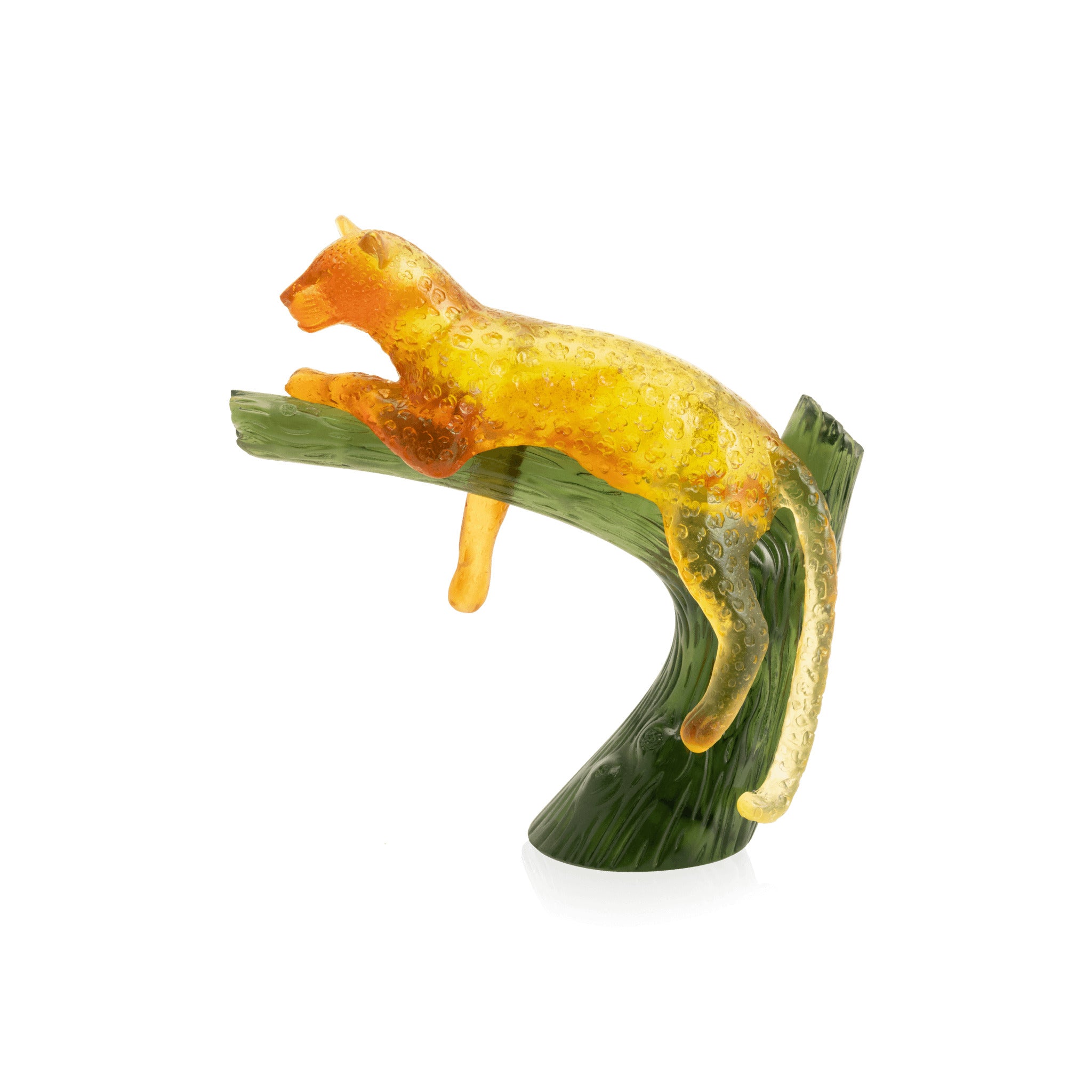 Daum Panther on Tree Sculpture — Amber green