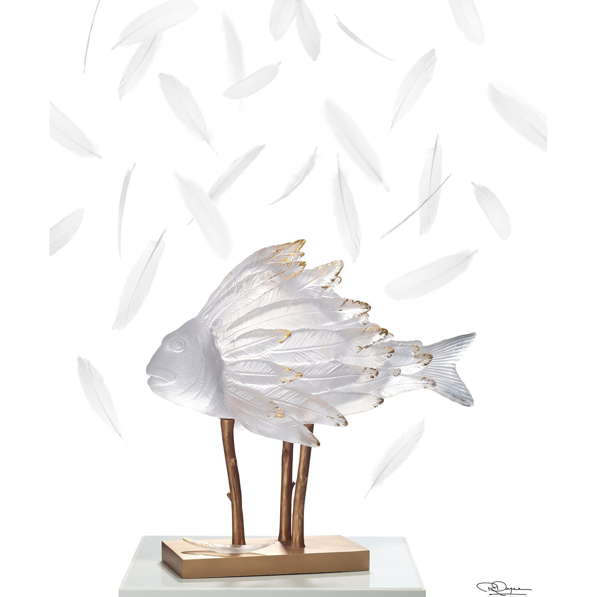 Daum Punky Fish White and Gold By Patrick Rougereau 25ex Sculpture, alternate view