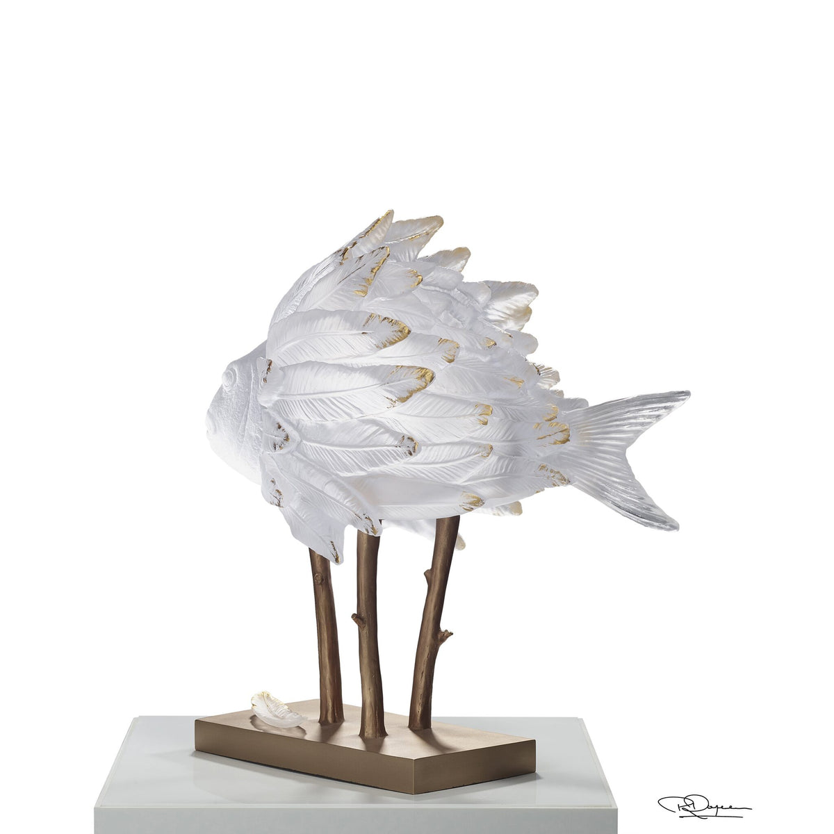 Daum Punky Fish White and Gold By Patrick Rougereau 25ex Sculpture, alternate view