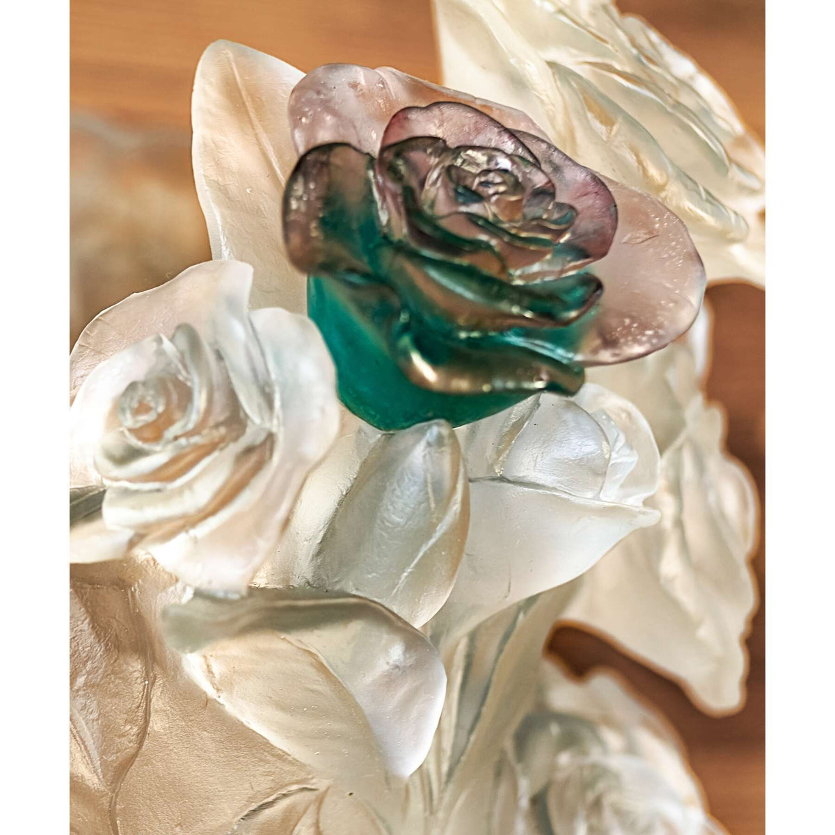 Daum Rose Passion Magnum Vase – White green and pink flower 50ex, alternate view