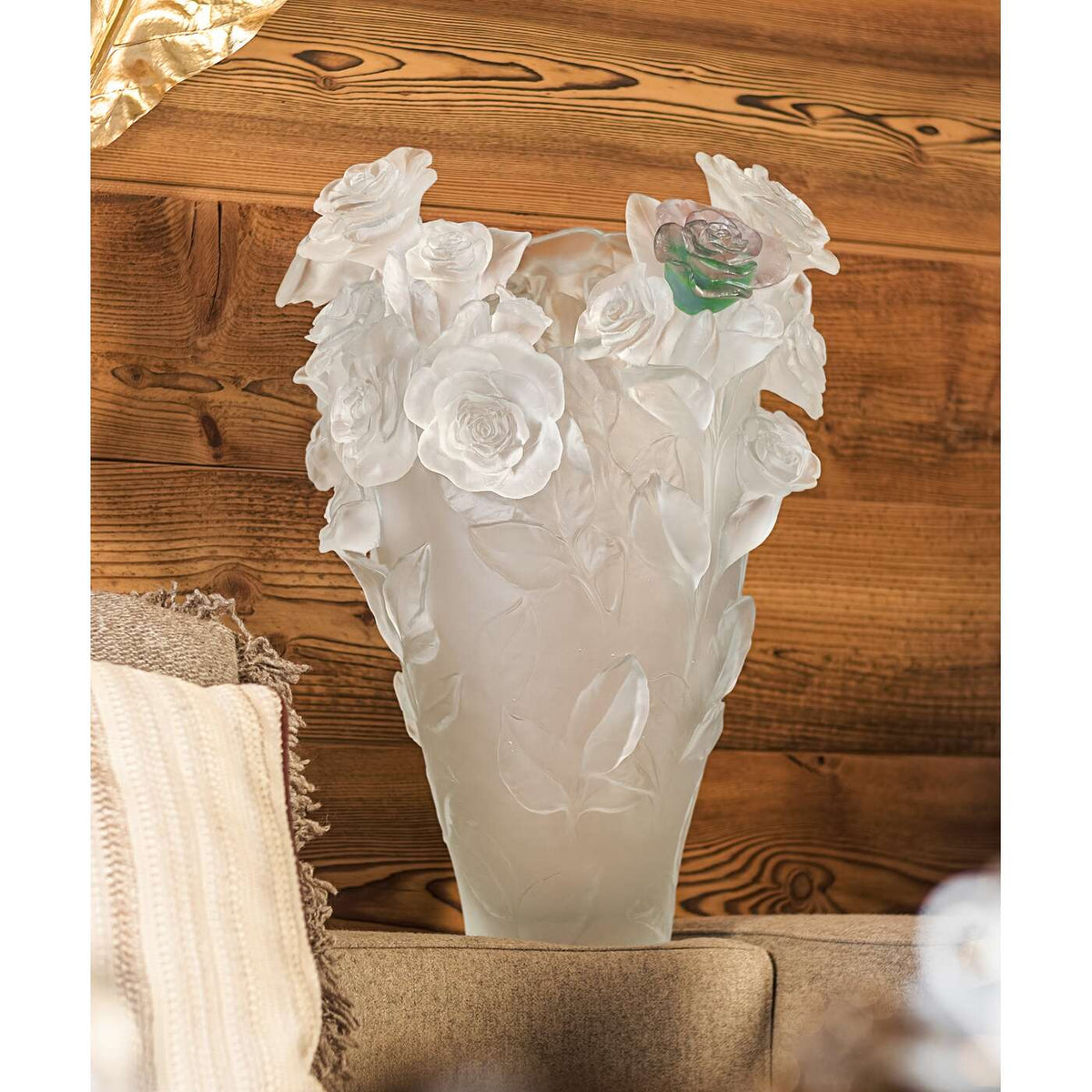 Daum Rose Passion Magnum Vase – White green and pink flower 50ex, alternate view