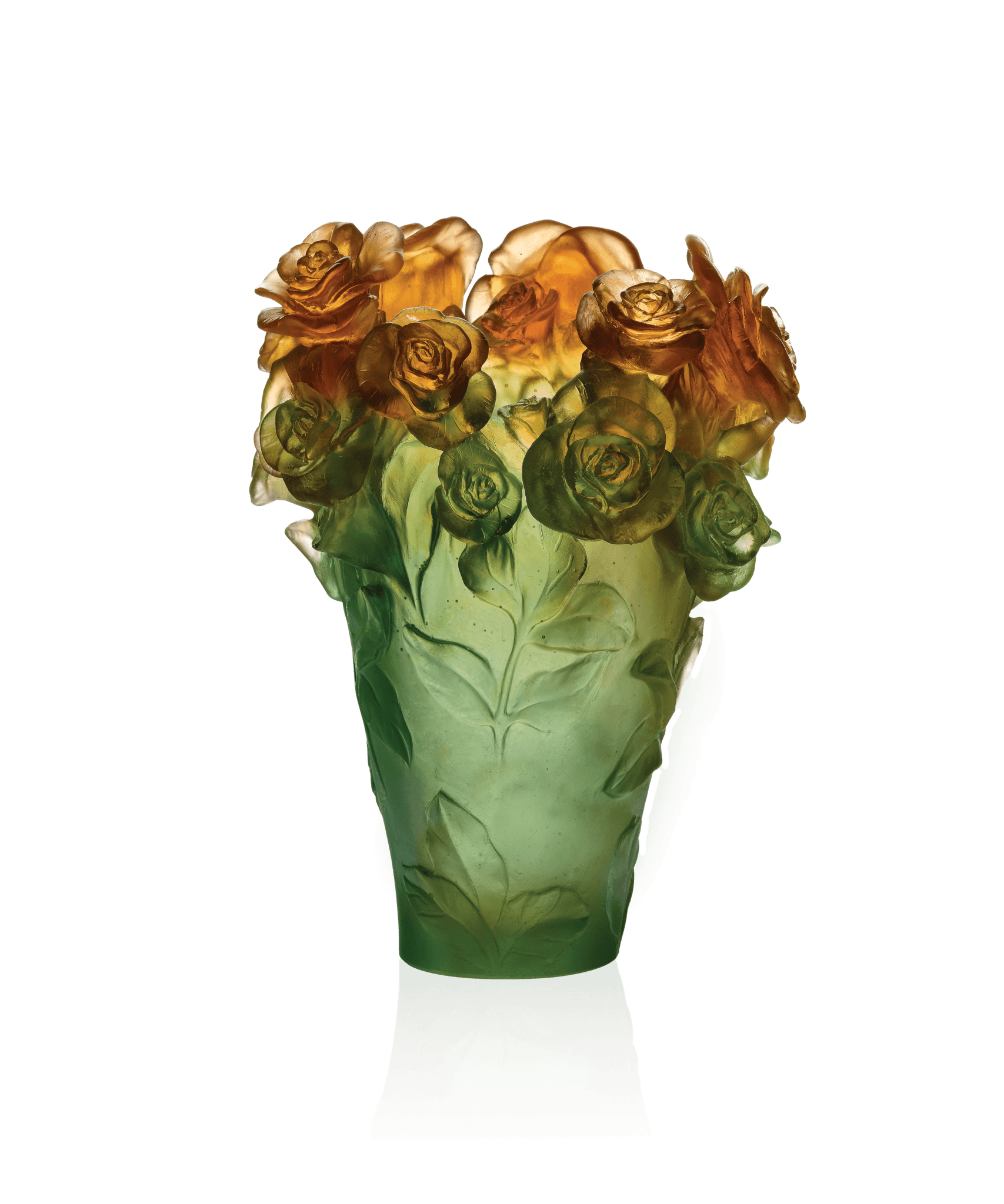 Daum Rose Passion Vase Green and — orange