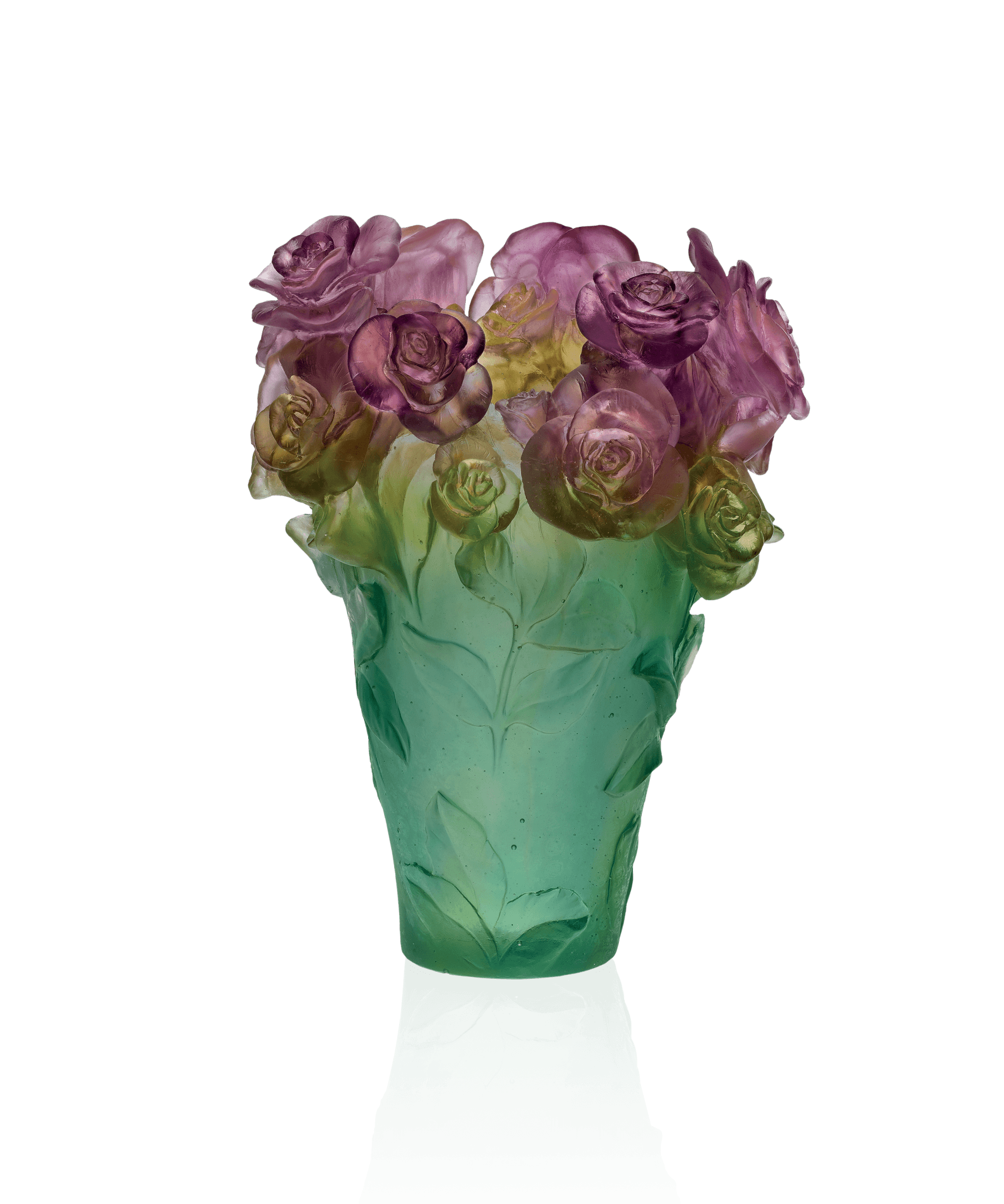 Daum Rose Passion Vase Green and — pink