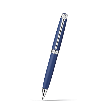 Caran d'Ache Léman Blue Matt Ballpoint Pen on a white background