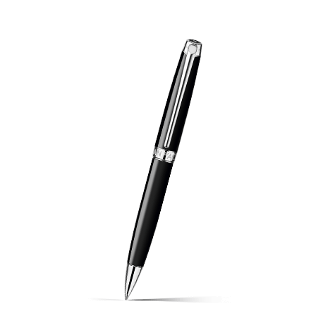 Caran d'Ache Léman Ebony Black Ballpoint Pen, Silver-Plated, Rhodium-Coated on a white background