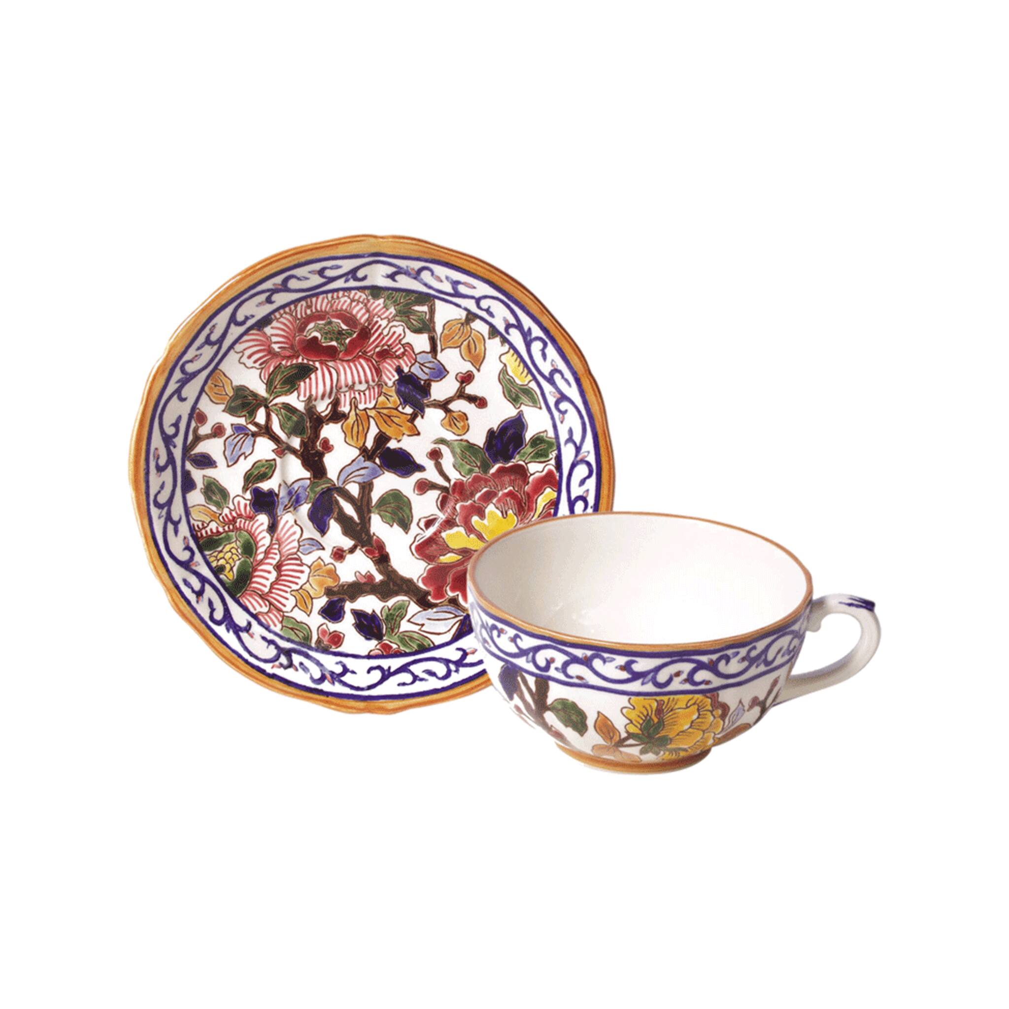 Gien Breakfast Cup & Saucer - Pivoines Cup & Saucer Set