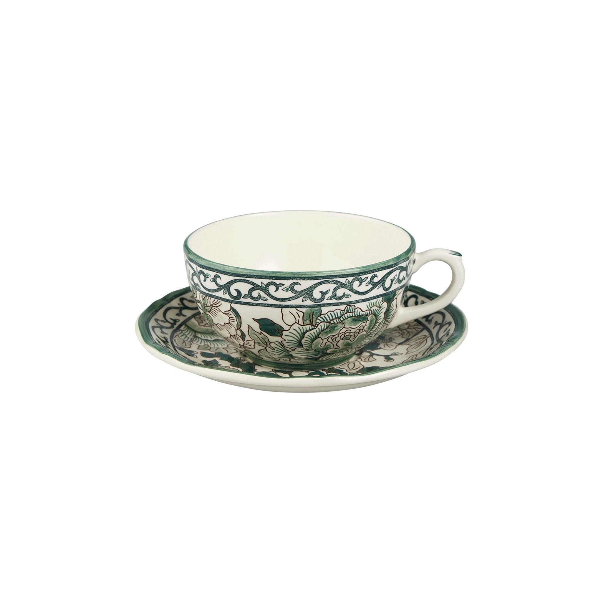 Gien Breakfast Cup & Saucer - Pivoines Vertes Cup & Saucer Set