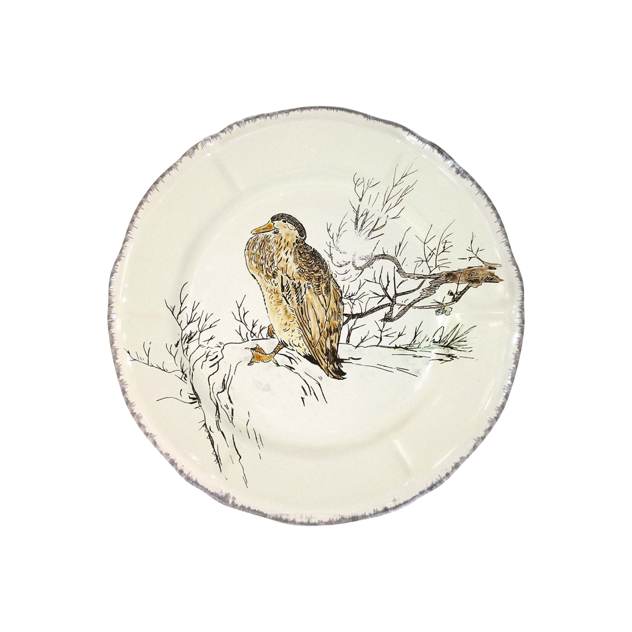 Gien Dessert Plate Brown Duck - Grands Oiseaux