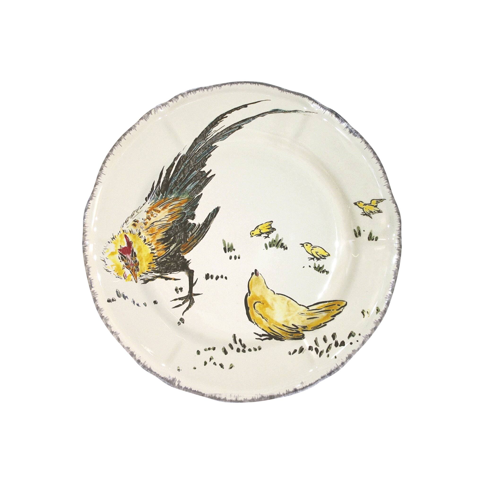 Gien Dessert Plate Rooster & Hen - Grands Oiseaux