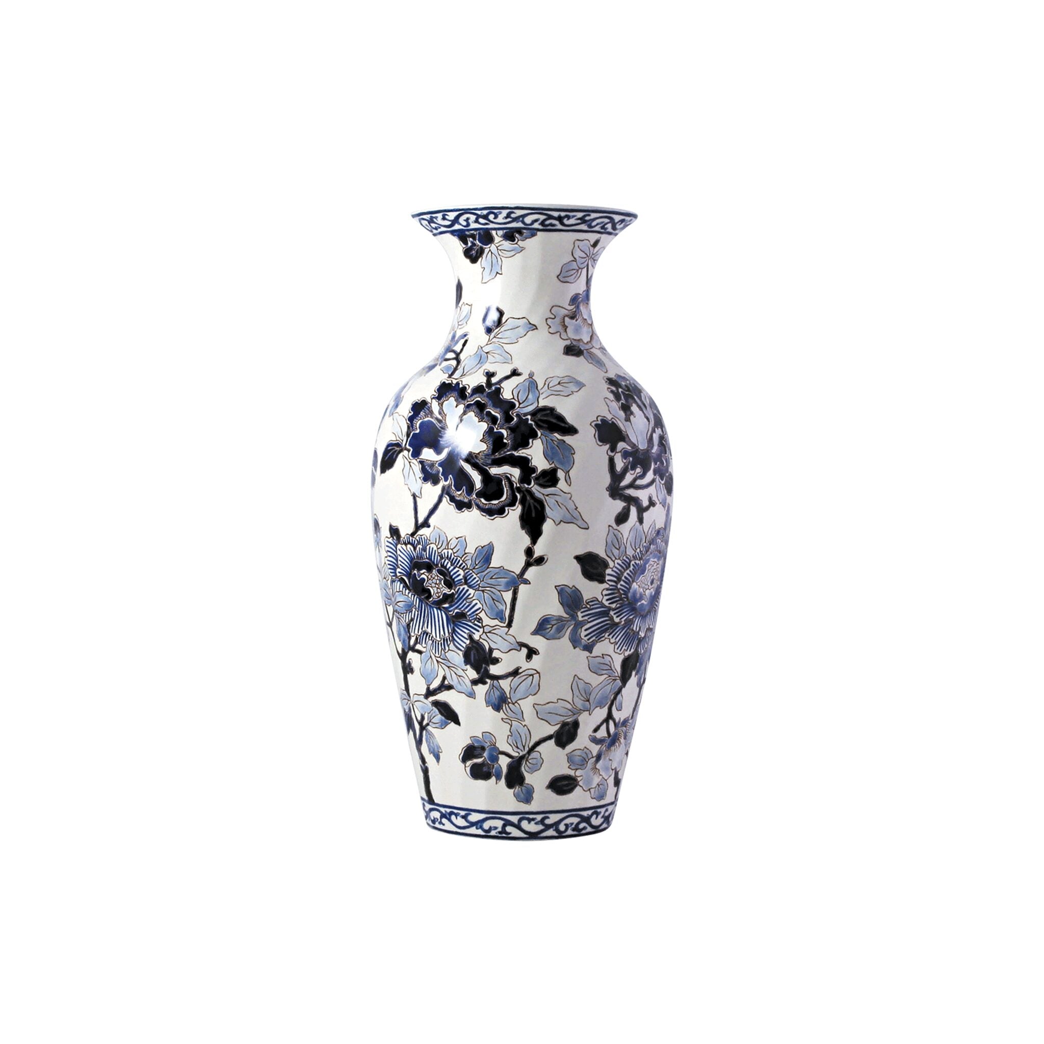 Gien Fluted Vase, Large - Pivoines Bleues