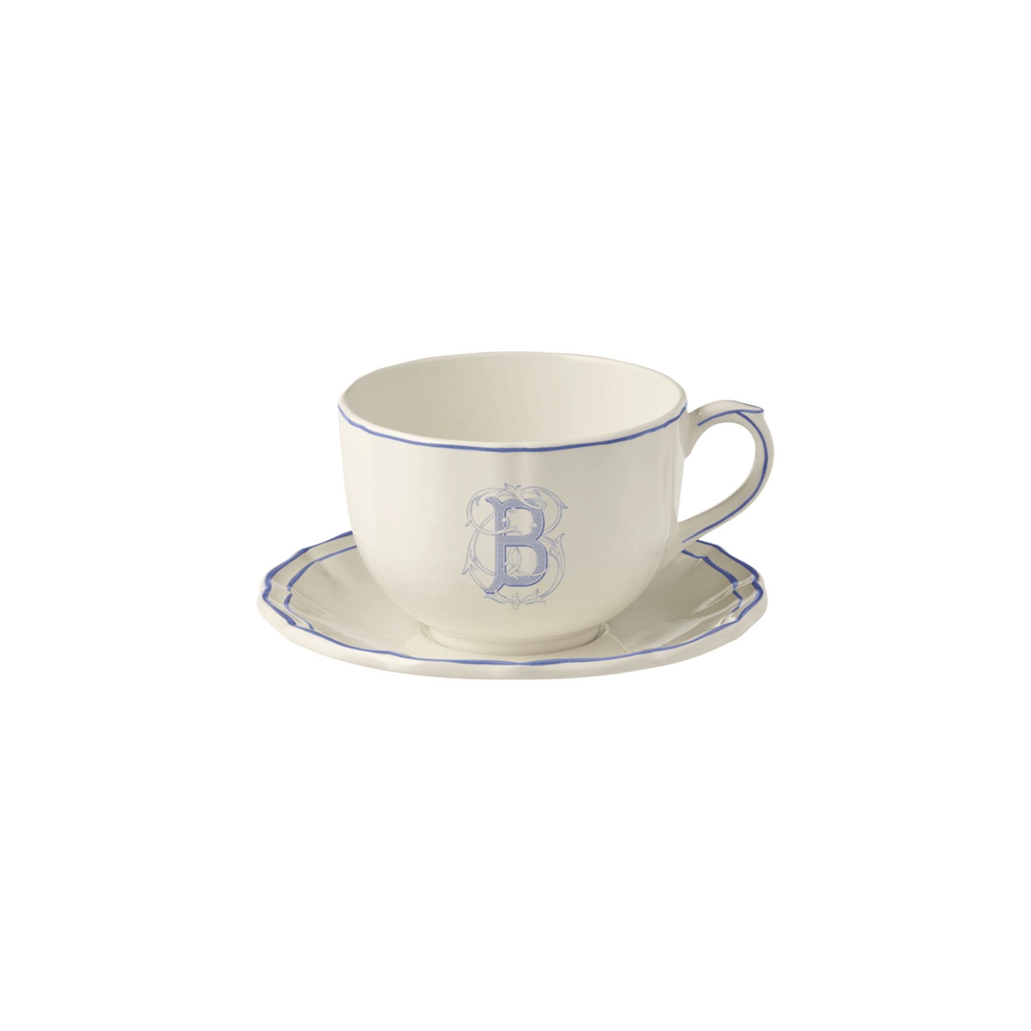 Gien Jumbo Cup & Saucer B - Filet Blue Monogram Cup & Saucer Set