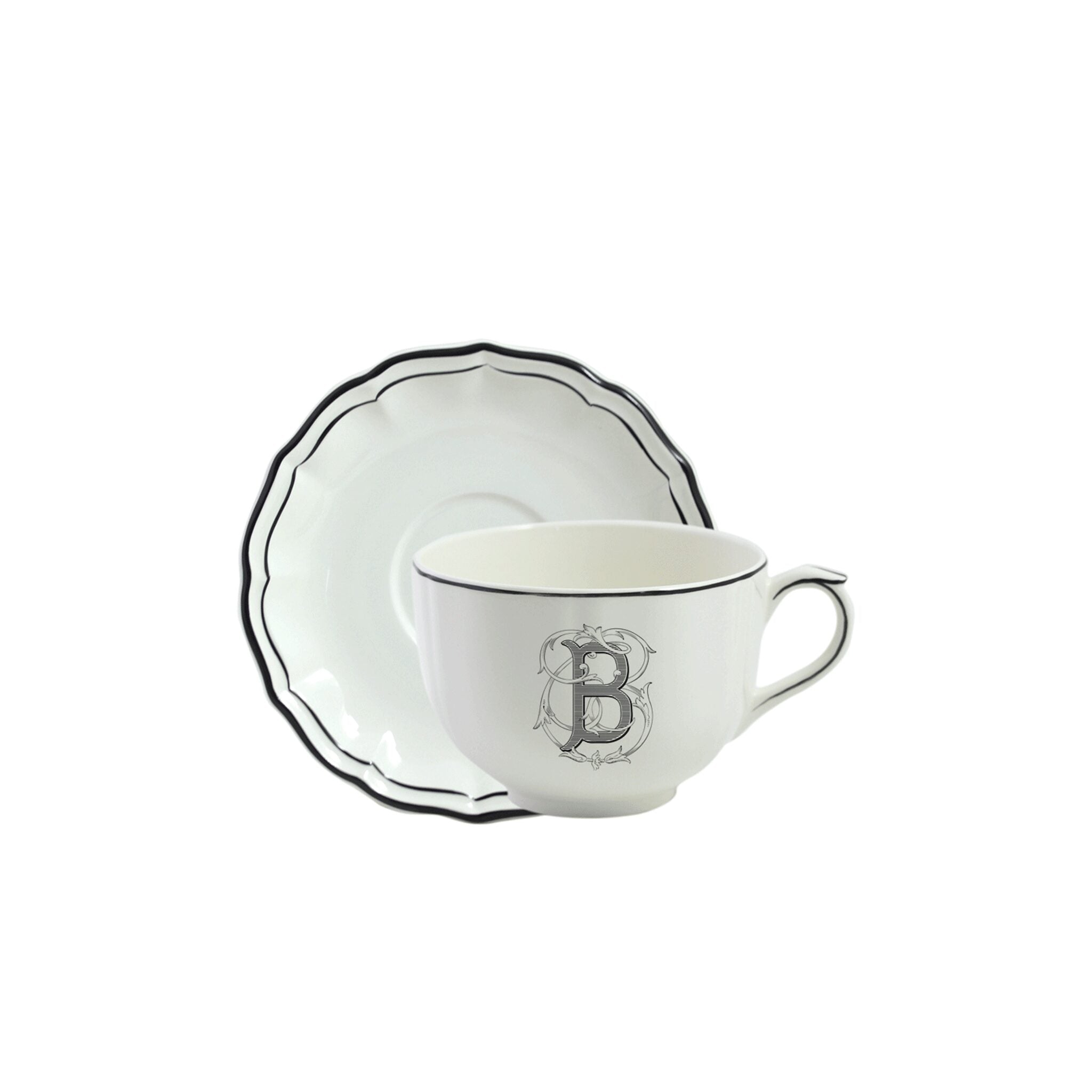 Gien Jumbo Cup & Saucer B - Filet Midnight Monogram Cup & Saucer Set