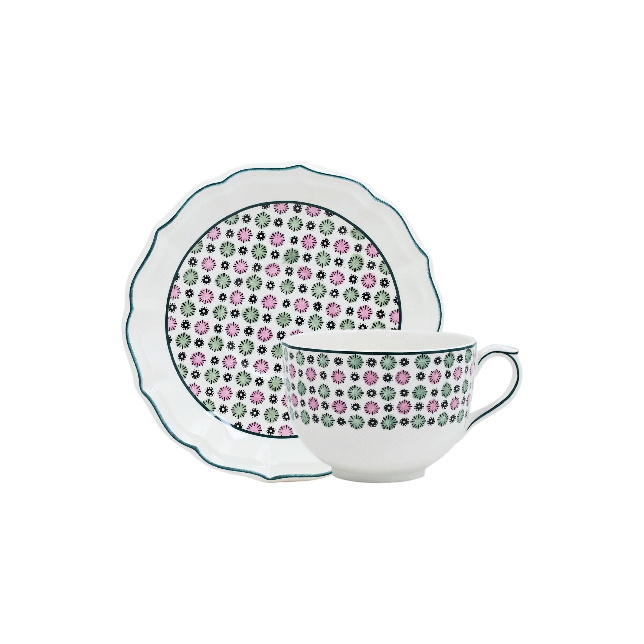 Gien Jumbo Cup & Saucer - Dominoté Cup & Saucer Set
