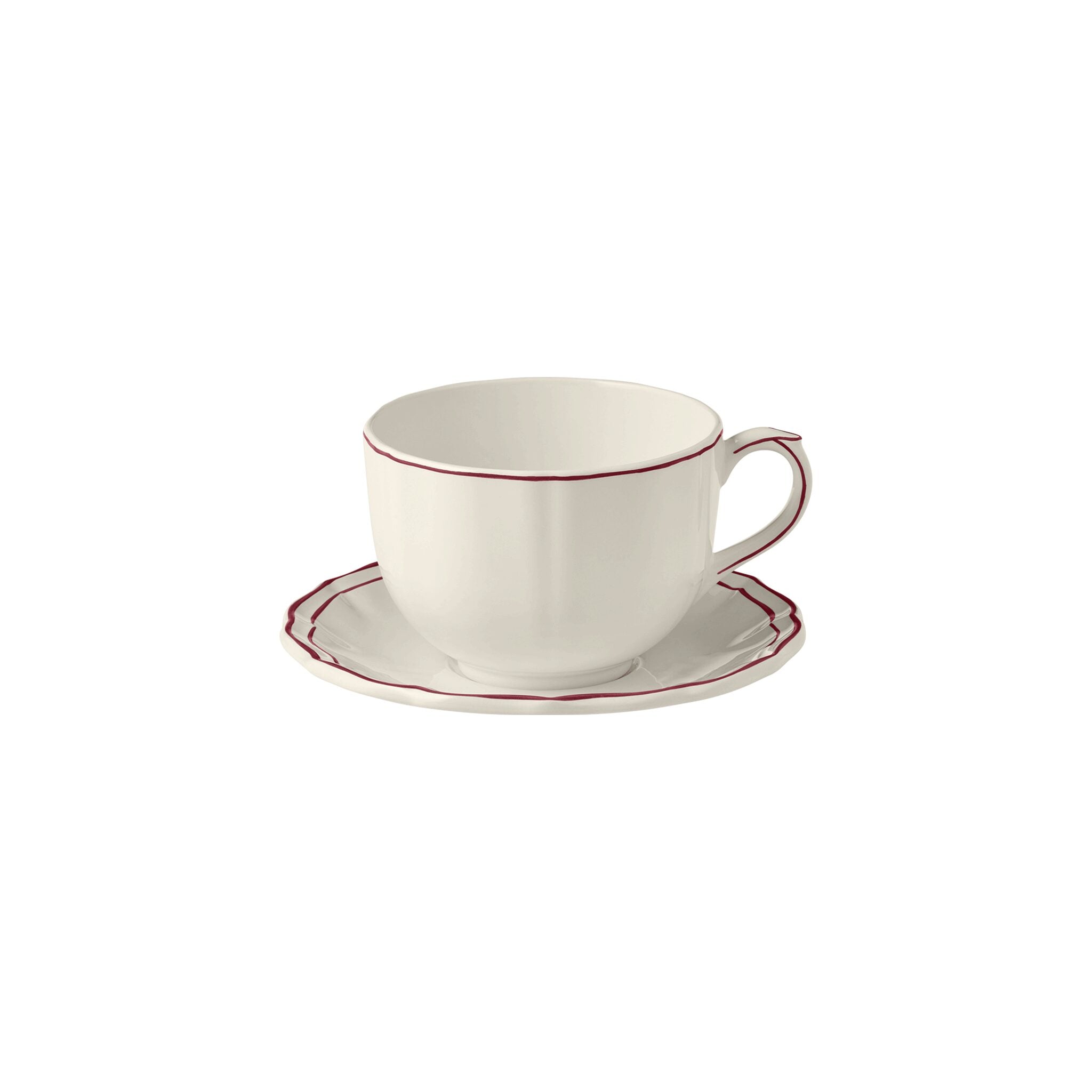 Gien Jumbo Cup & Saucer - Filet Burgundy Cup & Saucer Set