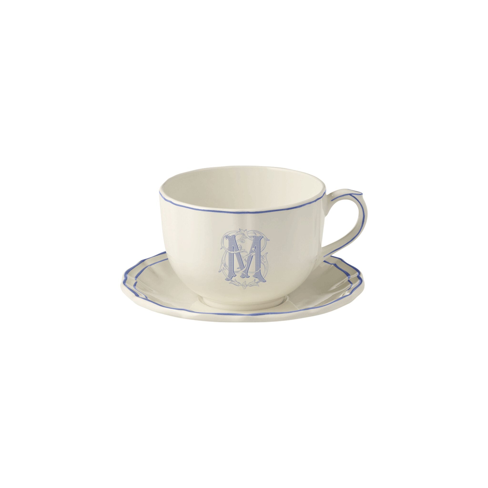 Gien Jumbo Cup & Saucer M - Filet Blue Monogram Cup & Saucer Set