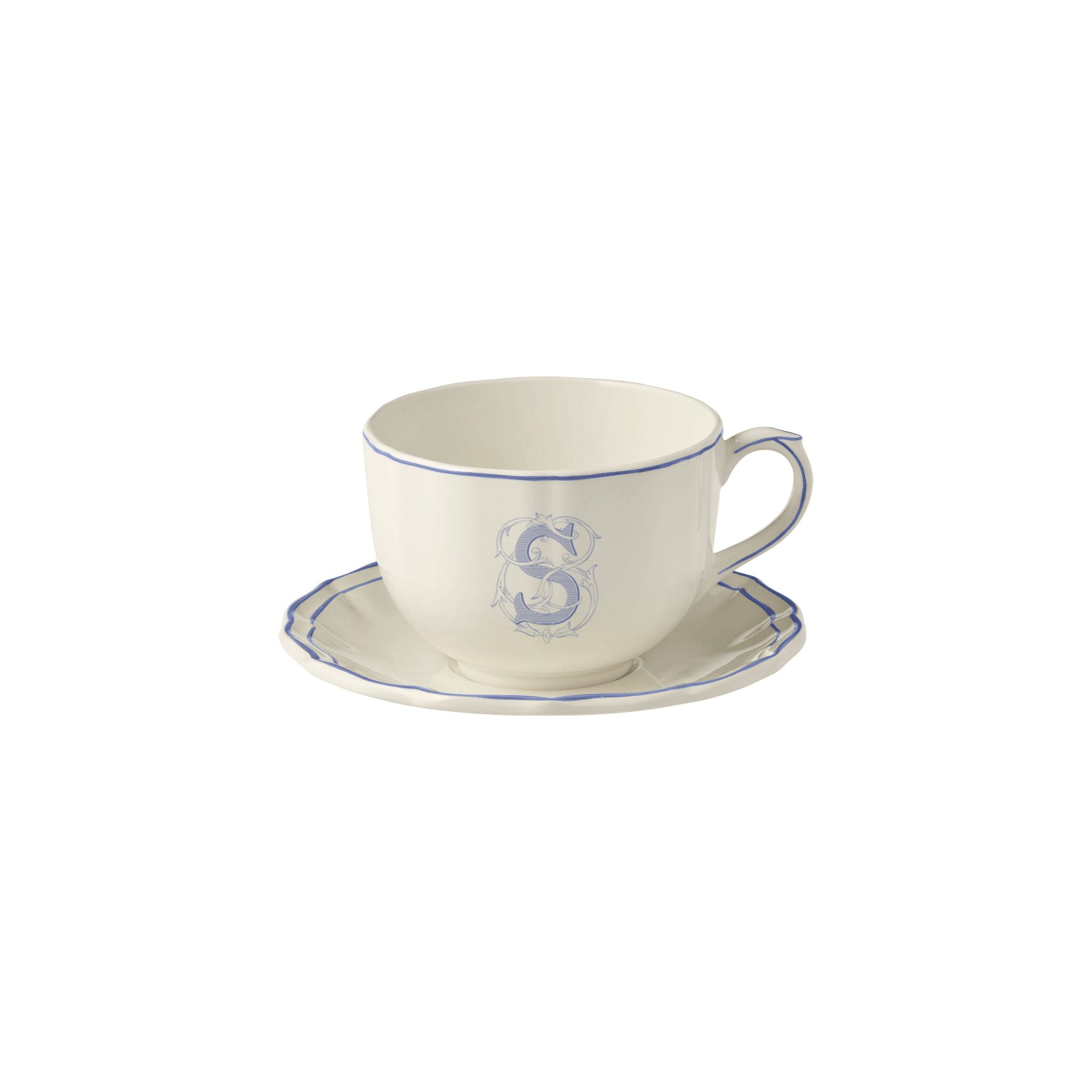 Gien Jumbo Cup & Saucer S - Filet Blue Monogram Cup & Saucer Set
