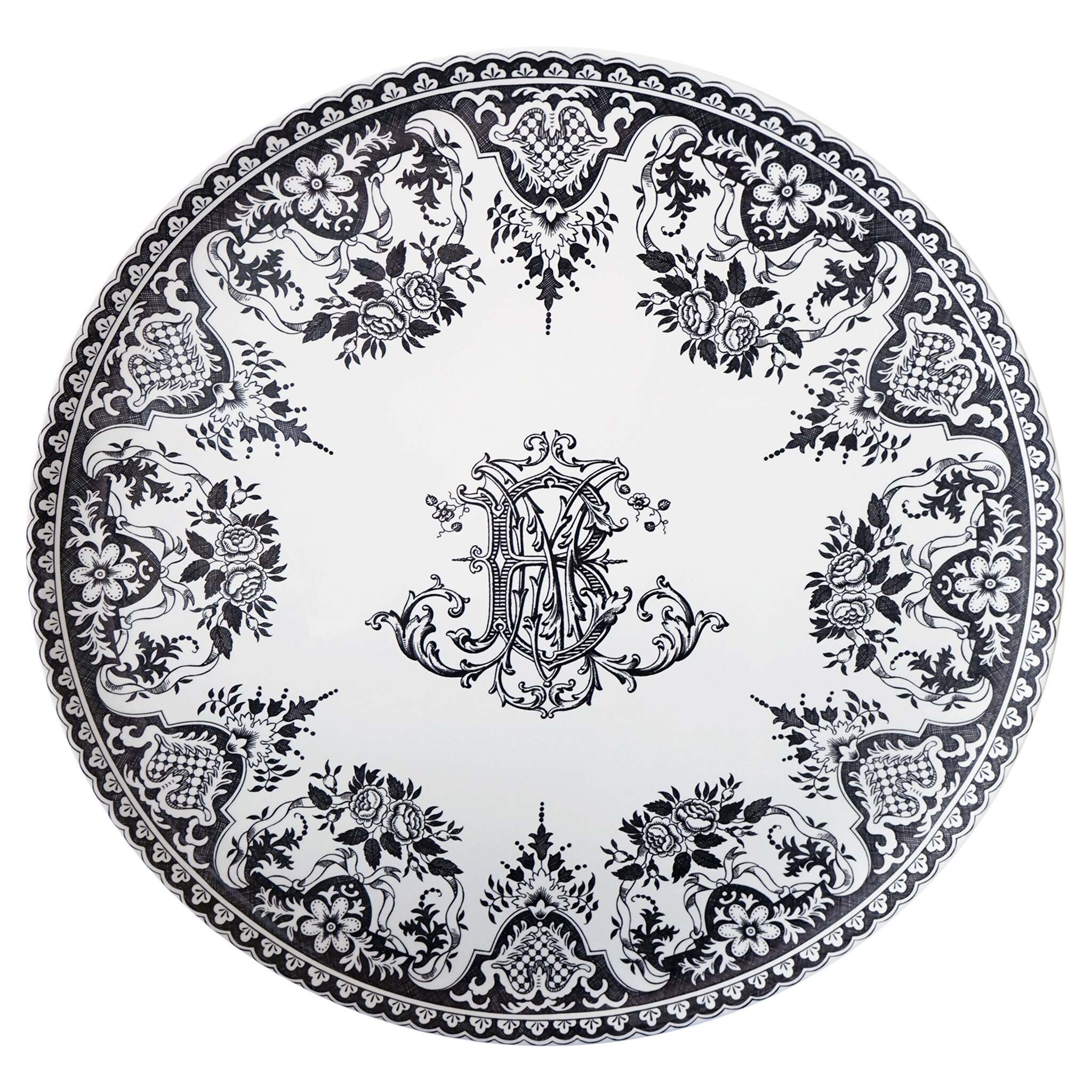 Gien Large Wall Platter Monogrammes - Les Dépareillées Green
