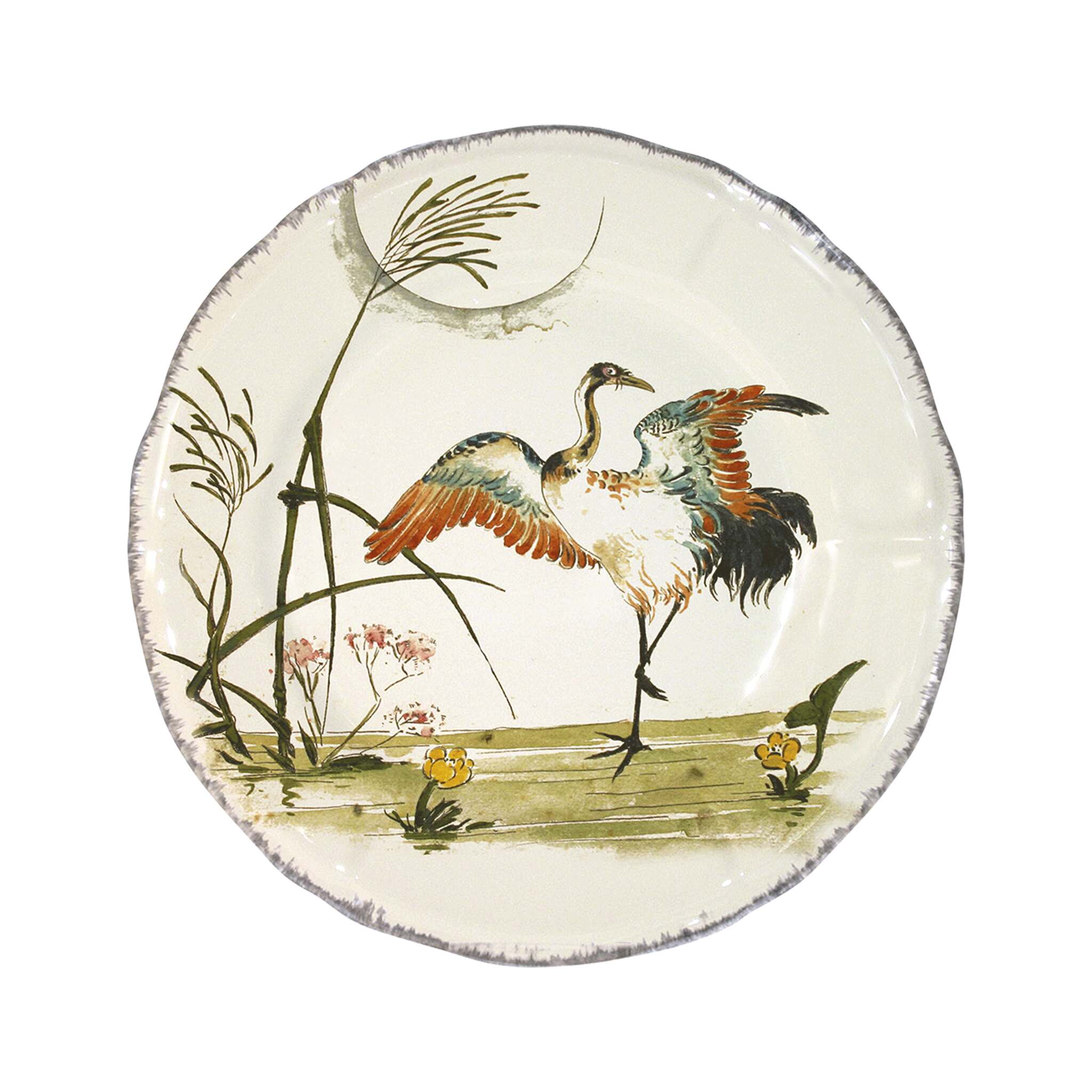Gien Luncheon Plate Crane Standing - Grands Oiseaux