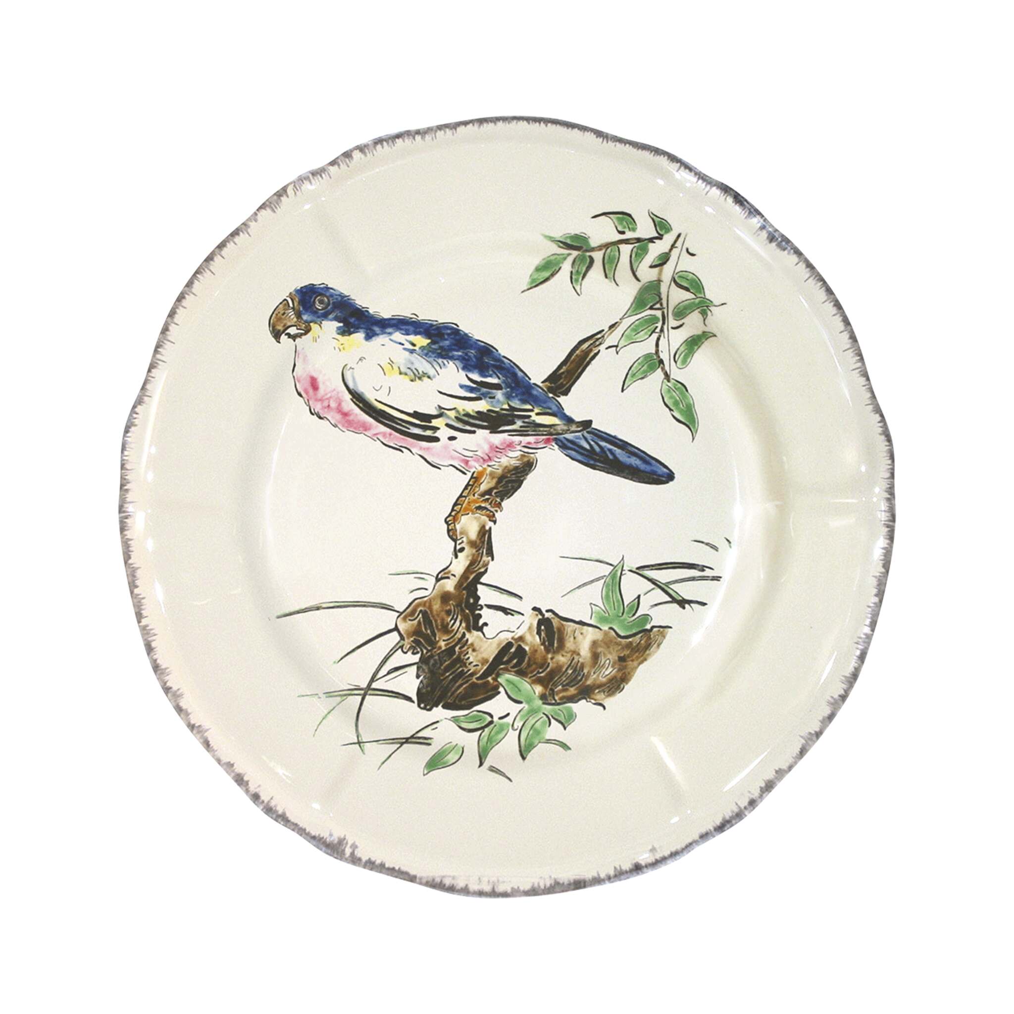 Gien Luncheon Plate Parakeet Brown - Grands Oiseaux