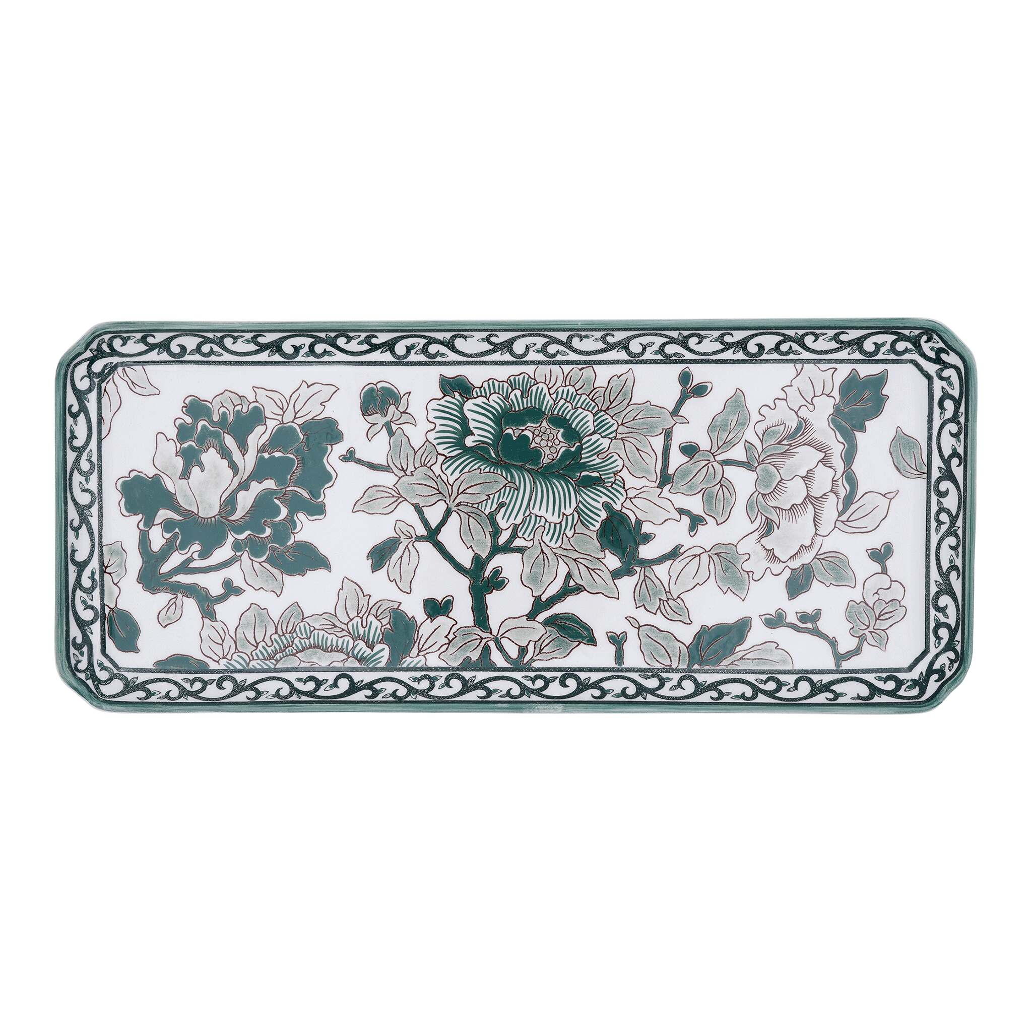 Gien Oblong Serving Tray - Pivoines Vertes