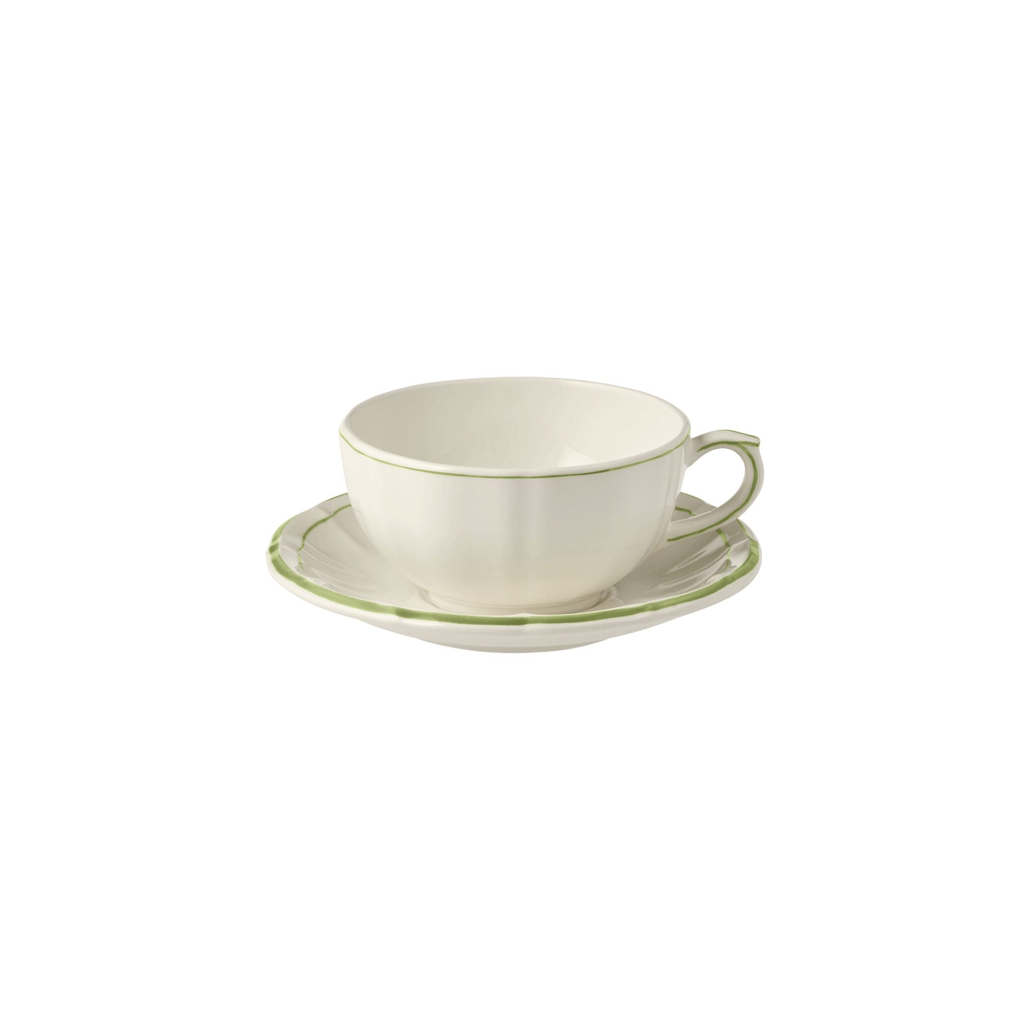 Gien Set of 2 Breakfast Cups & Saucers - Filet Green
